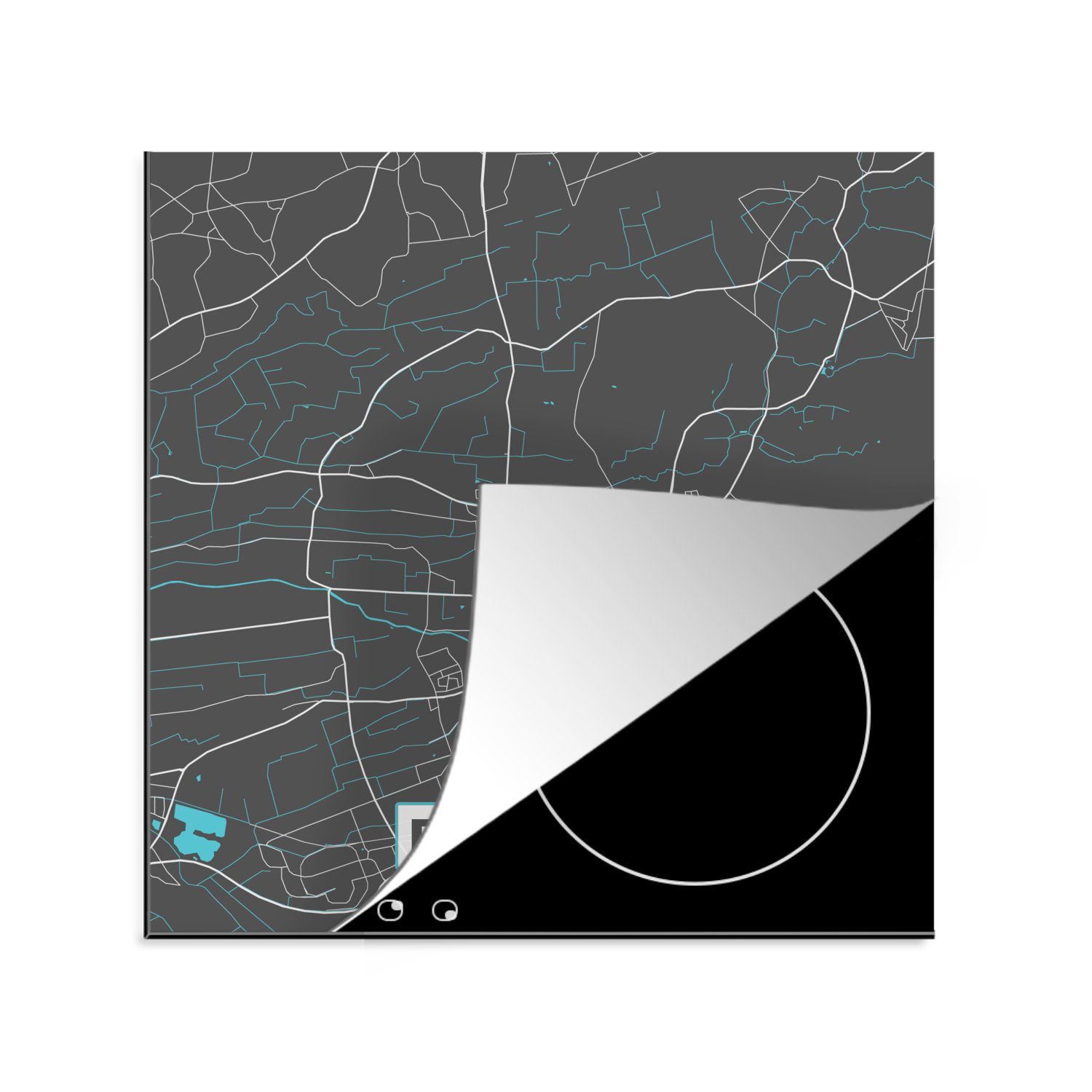 Blau für Karte, cm, tlg), - Vinyl, Arbeitsplatte - Herdblende-/Abdeckplatte Stadtplan Bocholt 78x78 (1 MuchoWow Ceranfeldabdeckung, - Deutschland küche -