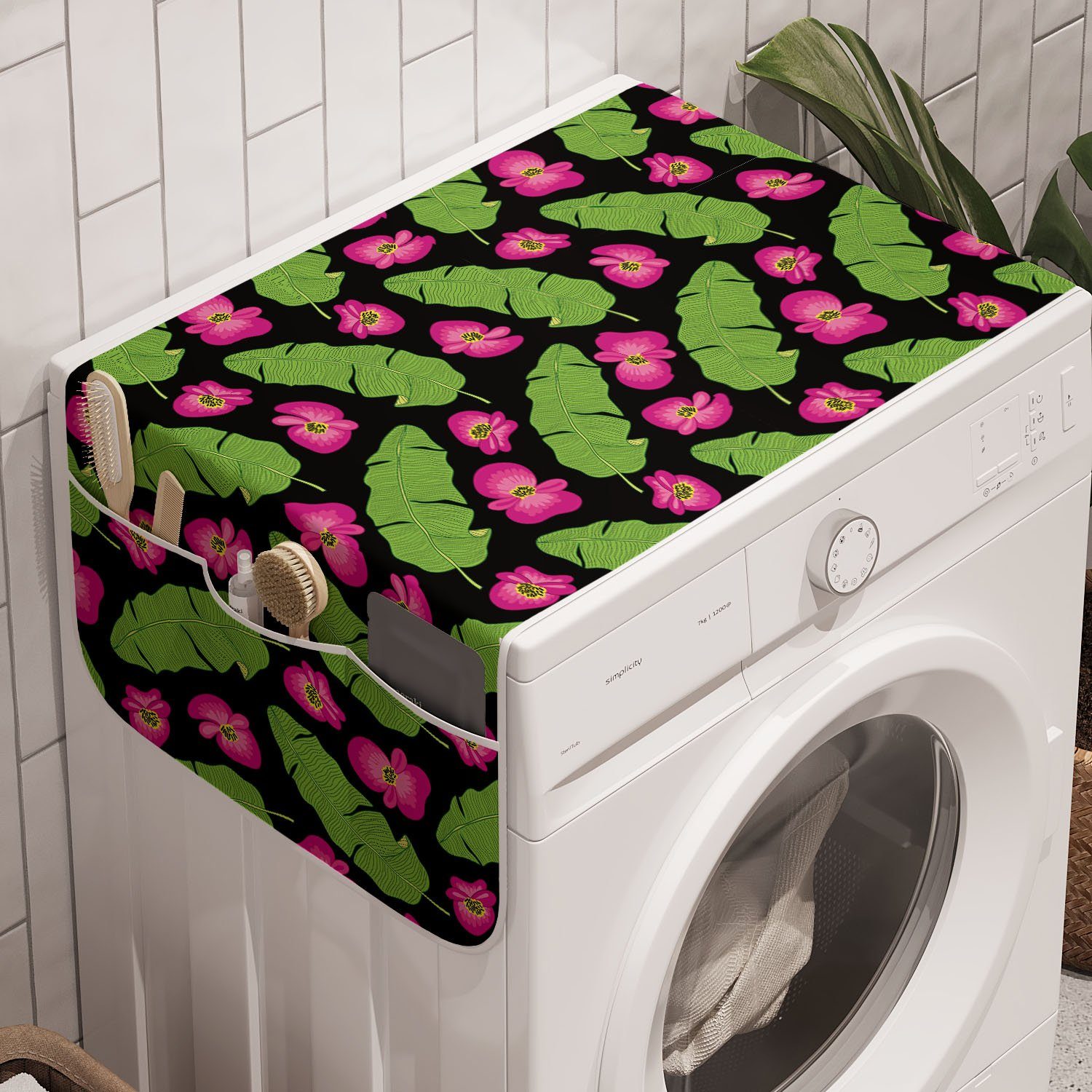 Abakuhaus Badorganizer Anti-Rutsch-Stoffabdeckung für Waschmaschine und Trockner, Luau Banana Palm und Blumen