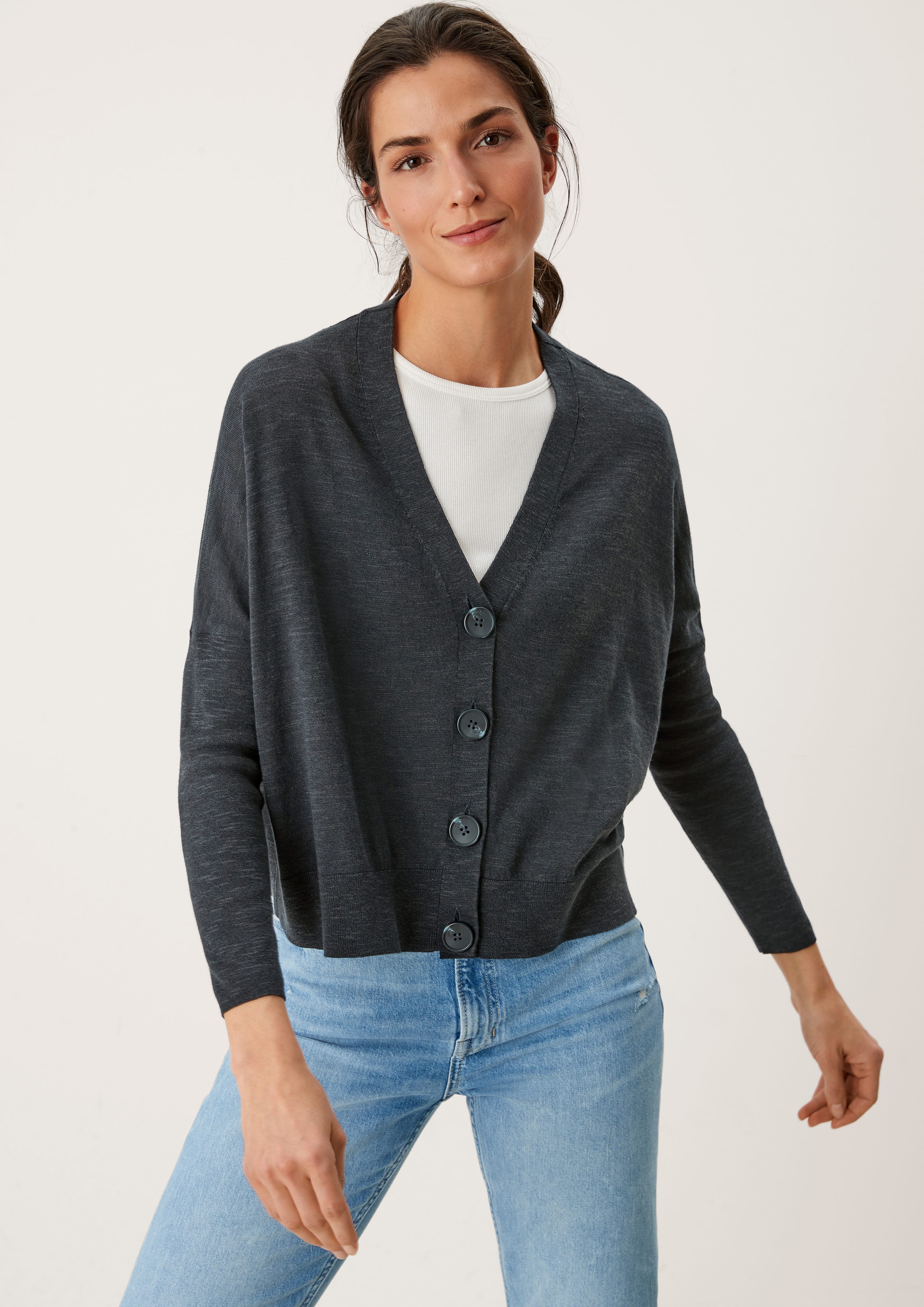 Strickjacke black summer Boxy-Schnitt s.Oliver Cardigan im