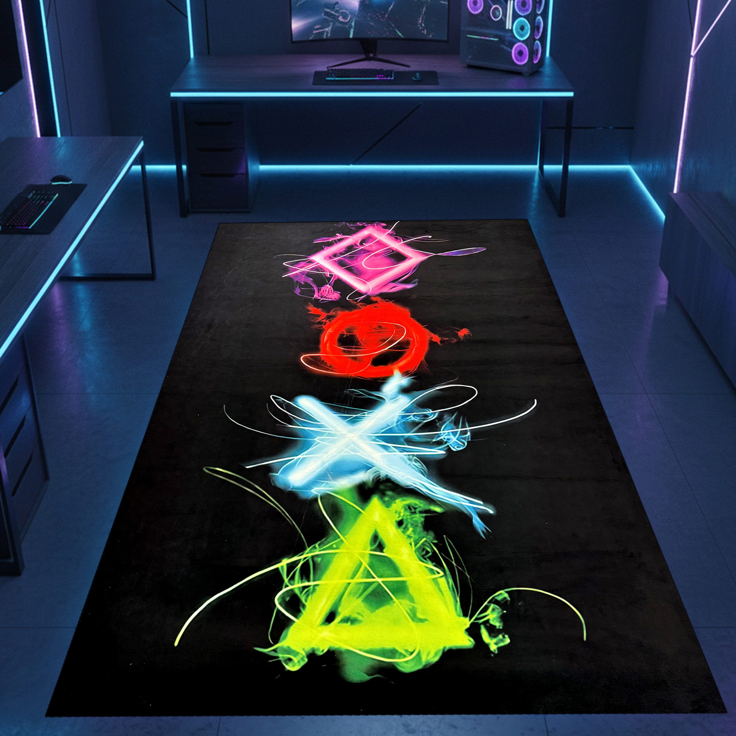 Carpetia Designteppich Gaming Teppich, rechteckig, Höhe: 5 mm, mit grafischen Gaming-Motiven in Neon-Optik