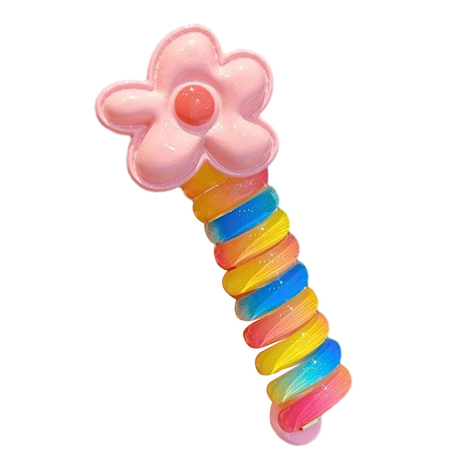 Blusmart Spiral-Haargummi Mädchen Bunte Schleife Telefonkabel Haarbänder Wiederverwendbare DIY, Spiral-Haargummi pink flower