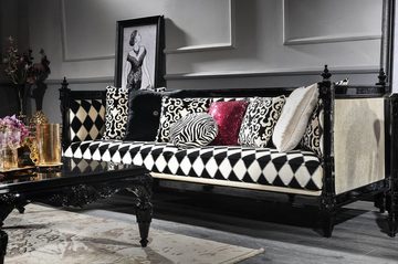 Casa Padrino Sofa Luxus Barock Sofa Weiß / Schwarz 240 x 96 x H. 83 cm - Wohnzimmer Sofa mit elegantem Muster - Edel & Prunkvoll