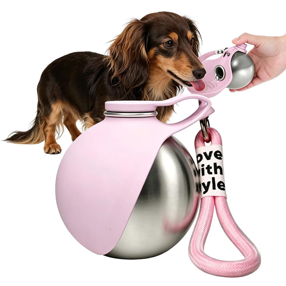 AFKSMILE Reisenapf Wasserflaschen für Hunde, 285ml Trinkflasche mit Faltbarem Silikonnapf, Edelstahl Trinkflasche Hunde, Auslaufsichere & Kompakte für Unterwegs