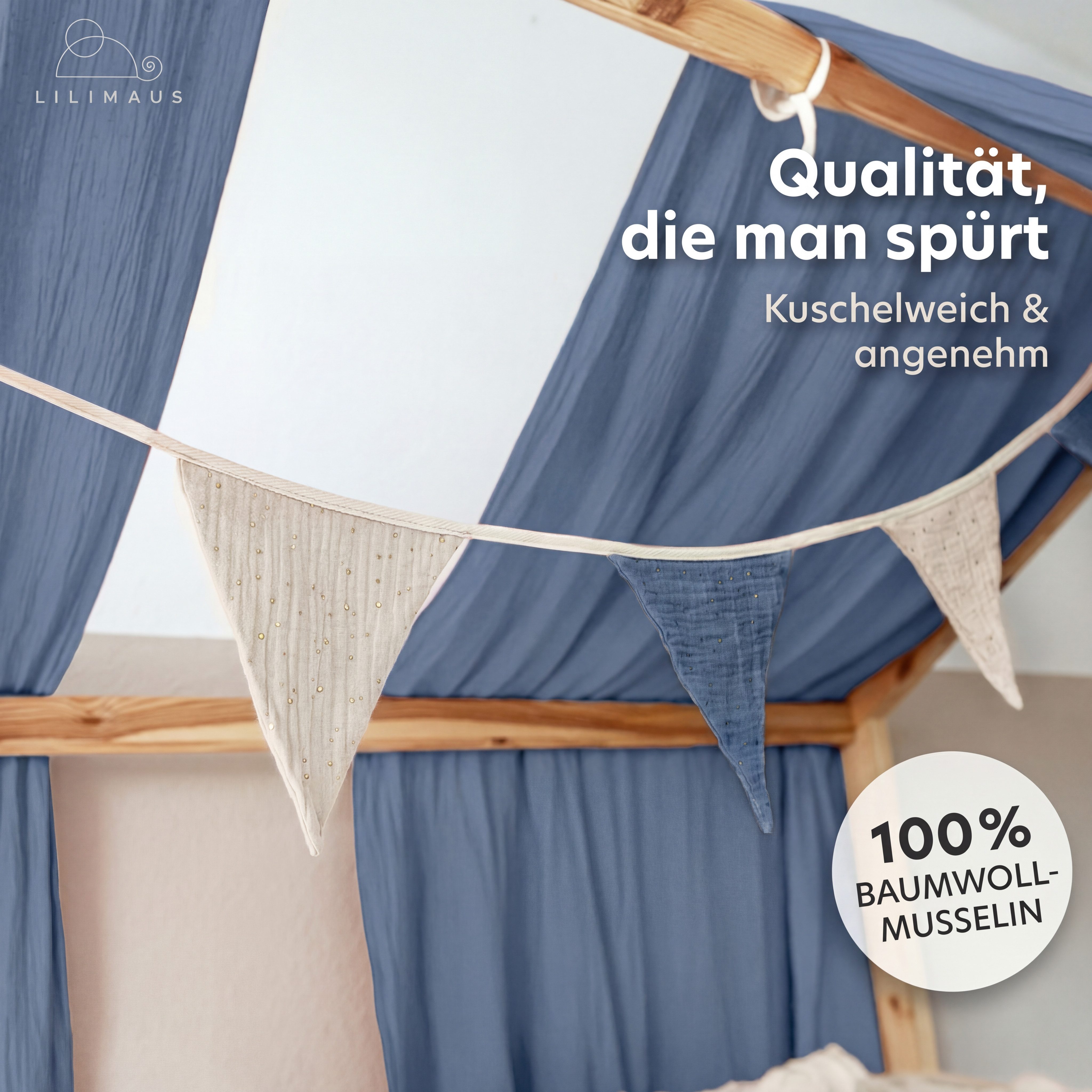 lilimaus Wimpelkette Sternenkette für Kinderzimmer - handgenähte Stoff-Girlande, handgefertigte Stoff-Girlande ca. 300 cm - Wimpel oder Sterne