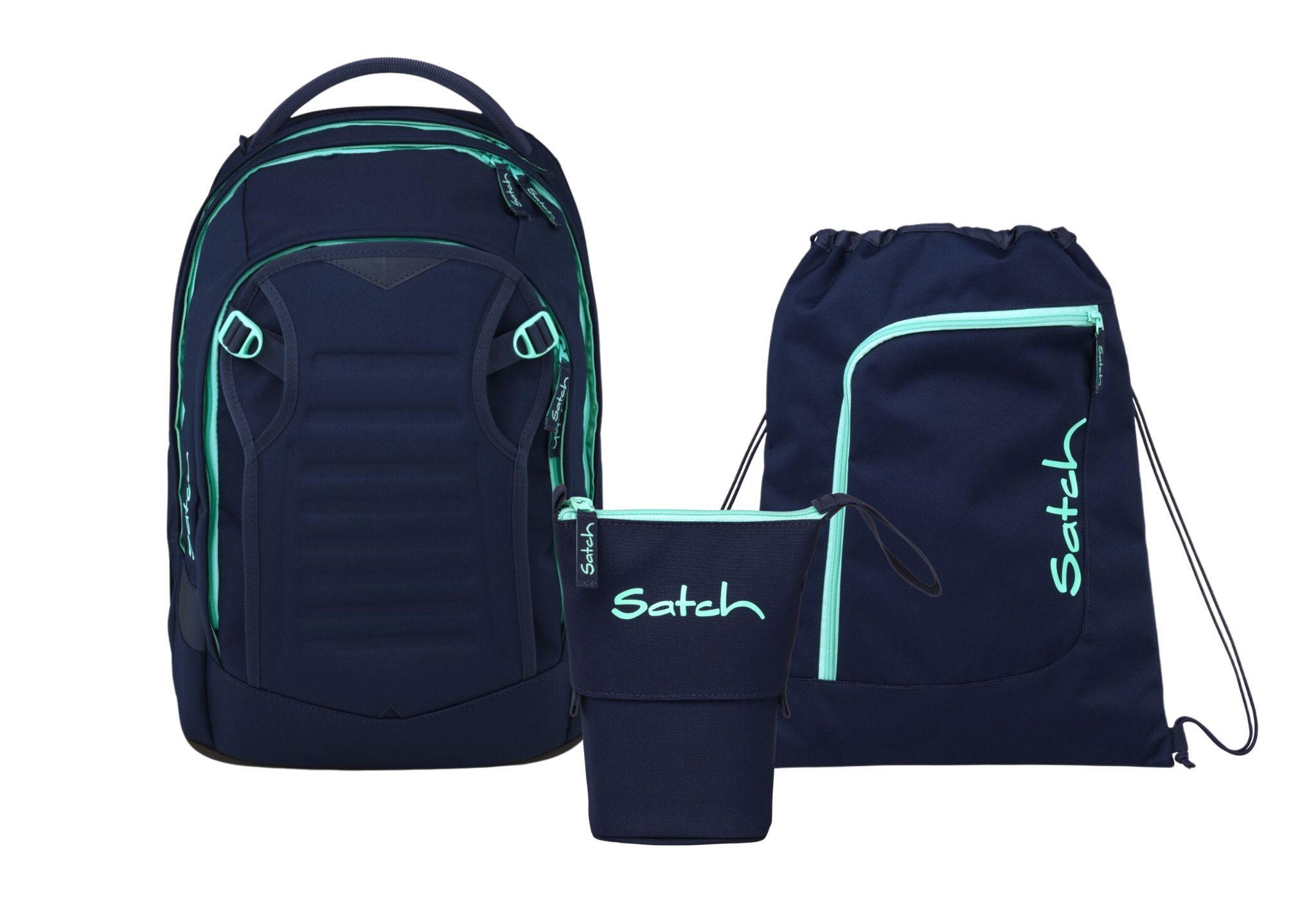 Satch Schulranzen Schulrucksack-Set MATCH PLUS Ocean Mint 3-teilig (3-teilig), Schulranzen, ergonomisch, 30 + 5 Liter, 4 Fächer