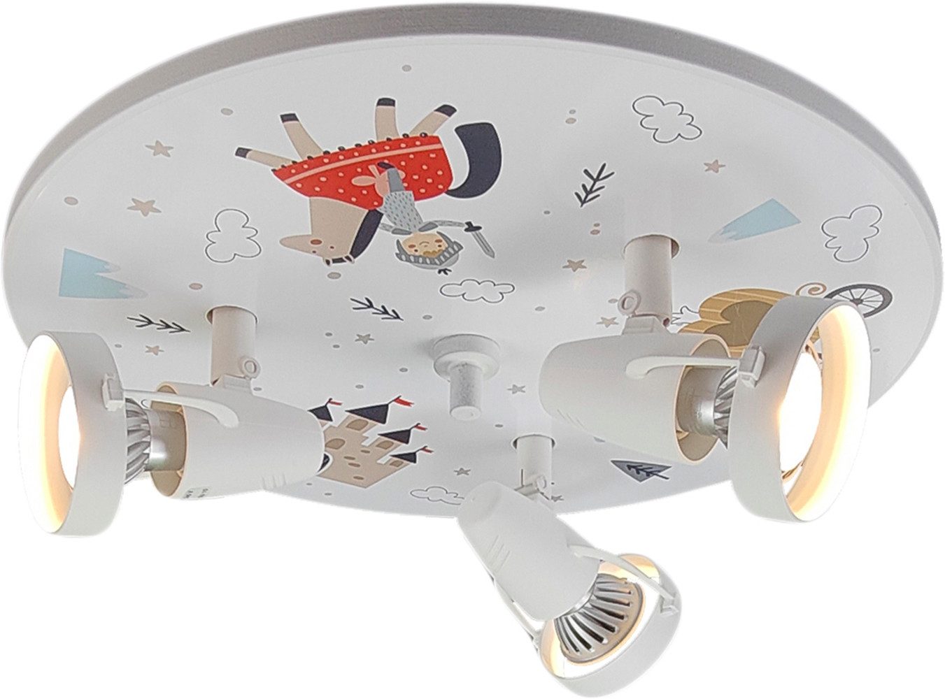 niermann Deckenleuchte Kinderlampe mit Motiv "Ritter Theo", Strahler für Kinderzimmer, ohne Leuchtmittel, 3 schwenk- und drehbare Strahler, Made in Germany