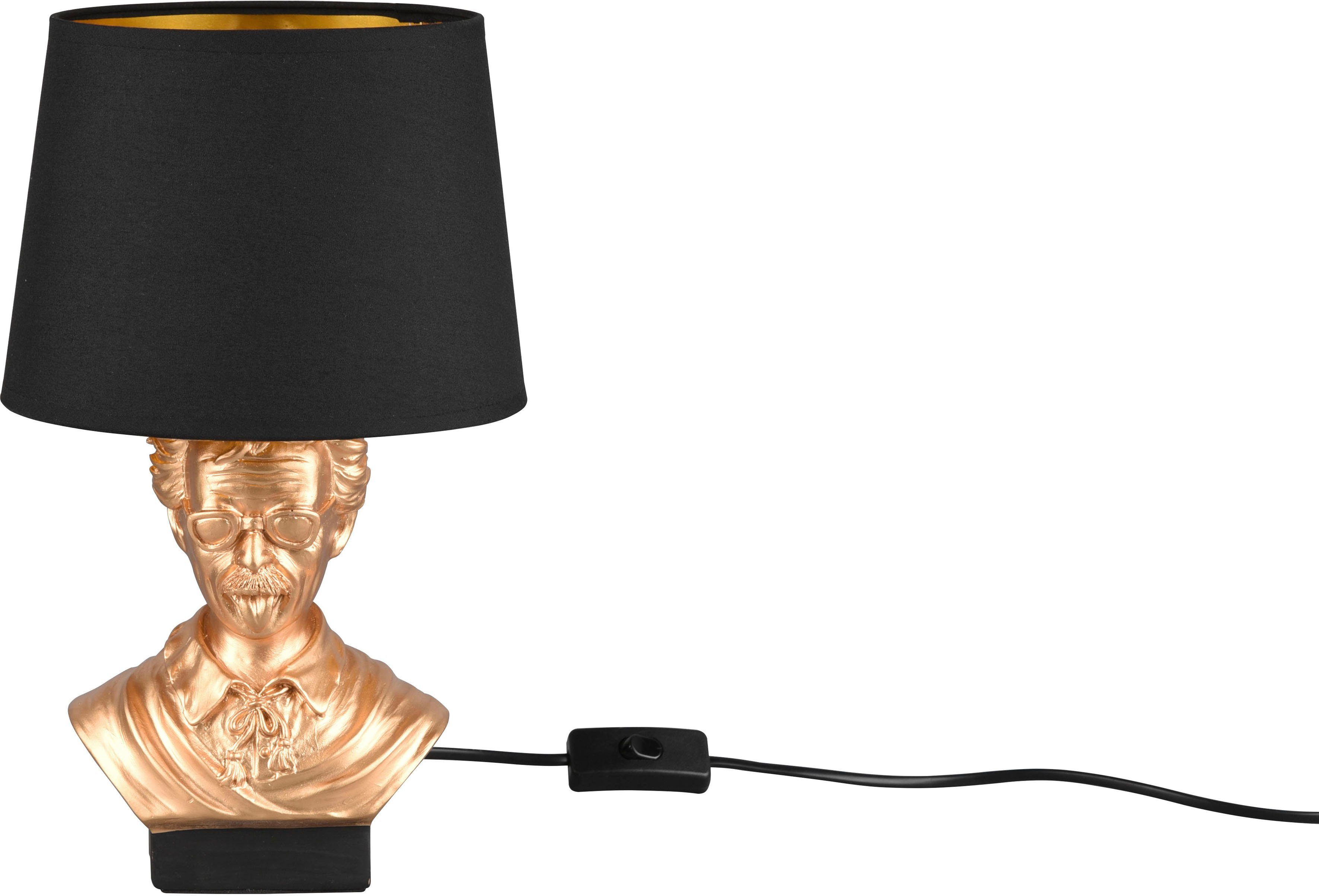 TRIO Leuchten Schreibtischlampe Albert, Ein-/Ausschalter, ohne Leuchtmittel, warmweiß - kaltweiß, Tischleuchte Design Büste Kopf - Schirm schwarz&gold Höhe36cm Schalter
