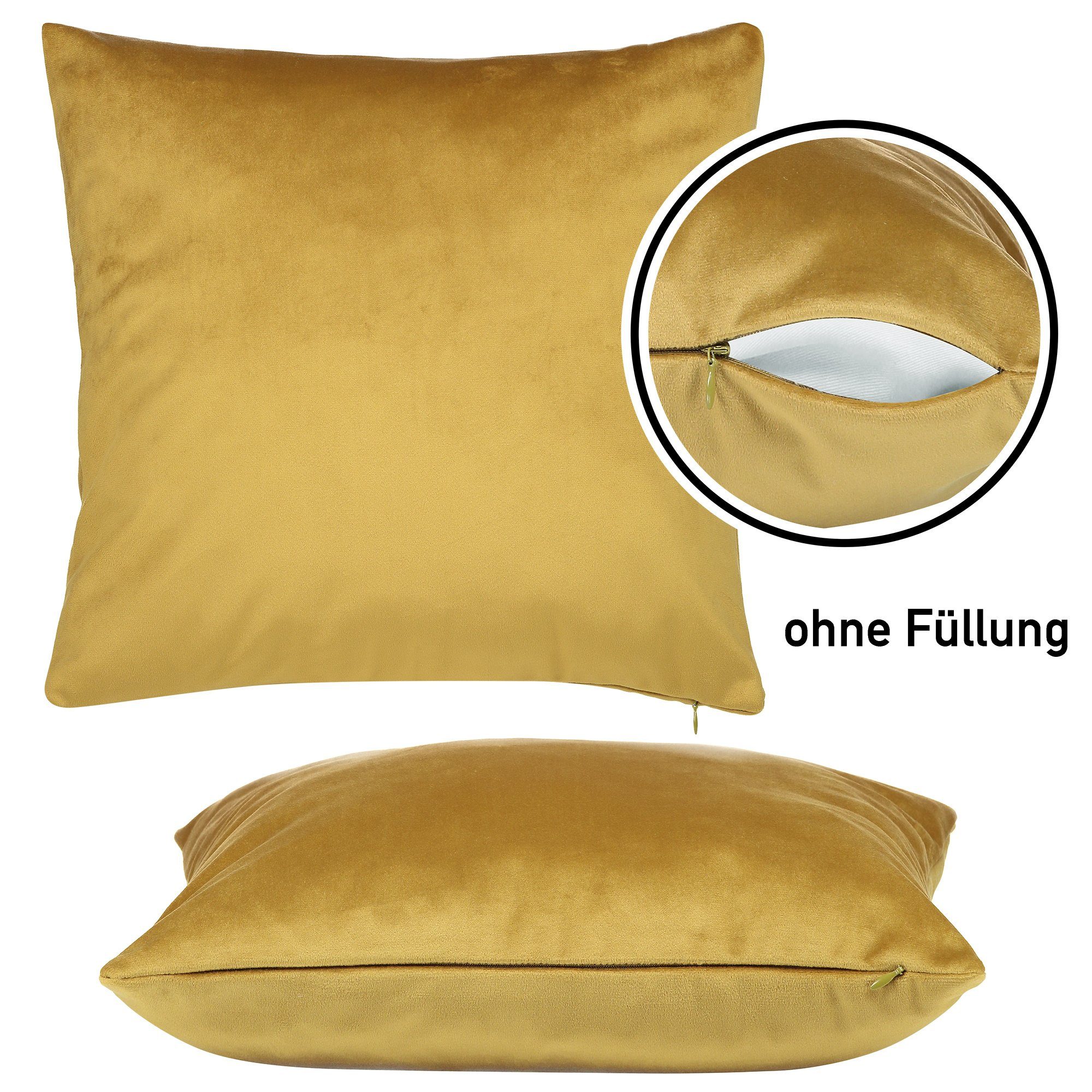 BARBONS Kissenbezug Stilvolle Kissenbezüge aus samtigem Stoff, Kissenhülle, (2 Stück), Senf