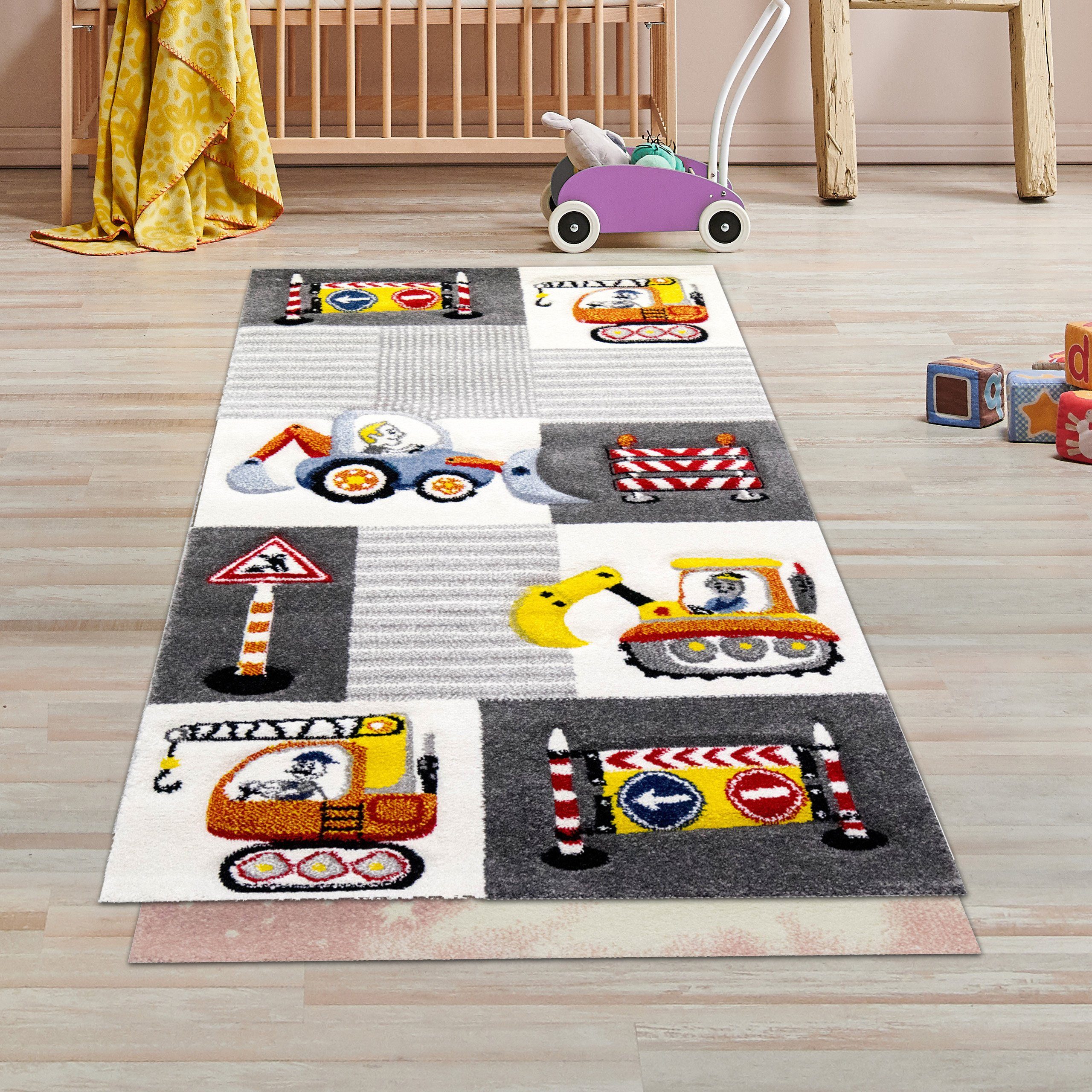 TeppichHome24 Kinderteppich Kinderzimmer Teppich Baustelle Schwarz günstig online kaufen