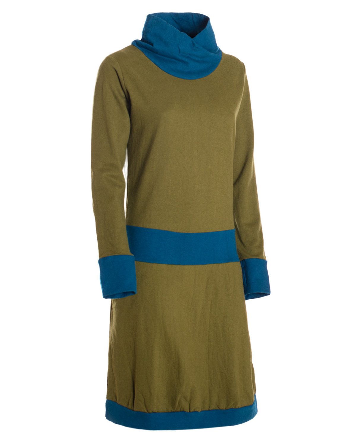 Vishes Jerseykleid Damen Langarm A-Linie mit Kragen, zweifarbig, bequemes Freizeitkleid Alternative Bekleidung, Ethno, Hippie, Retro Style