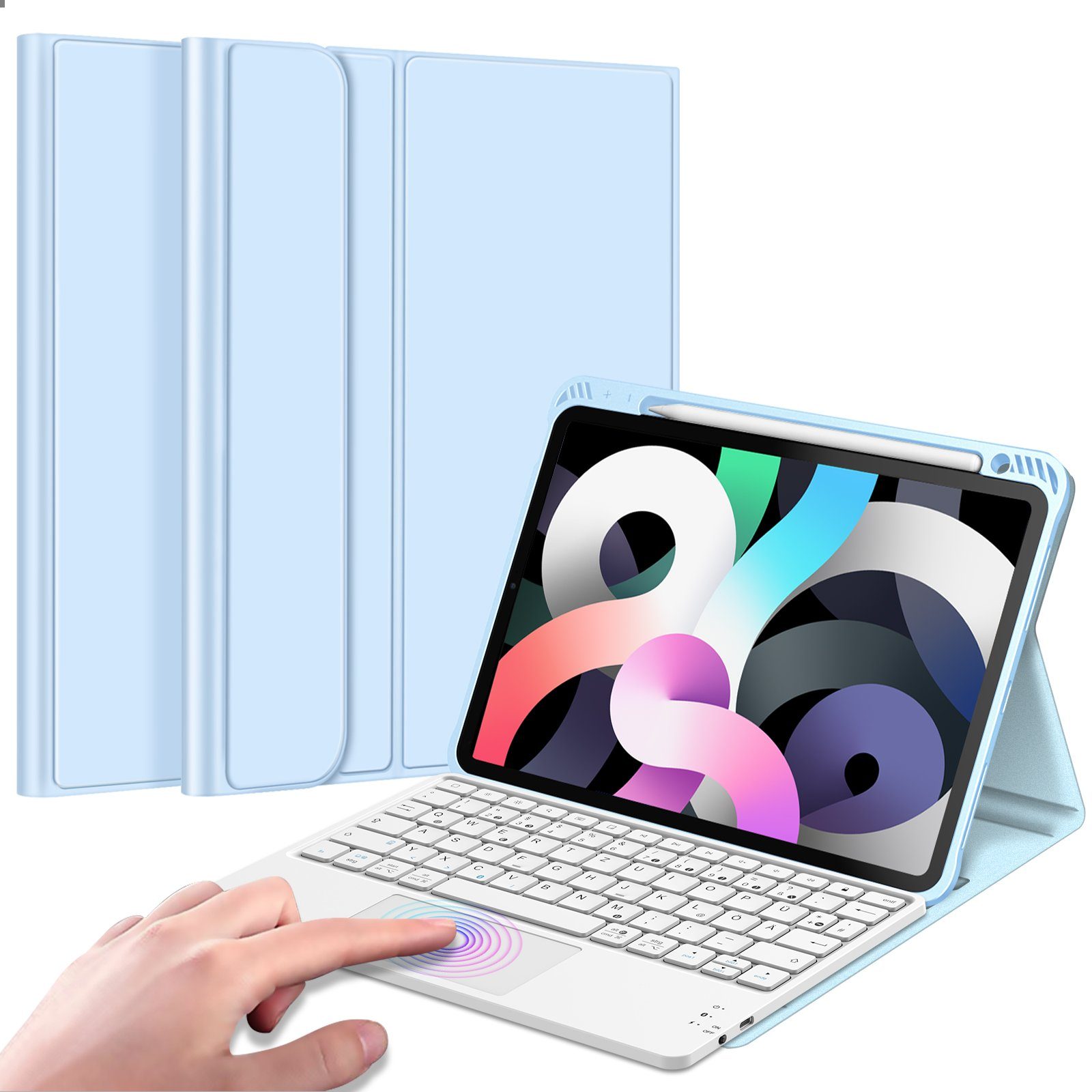 Fintie Tablet-Hülle für iPad Air 11'' M4/M3/M2(2026/2025/2024), iPad Air 5/4 Gen 2022/2020 10.9 Zoll, mit Stifthalter, Magnetische Abnehmbare Deutsche Tastatur mit Touchpad