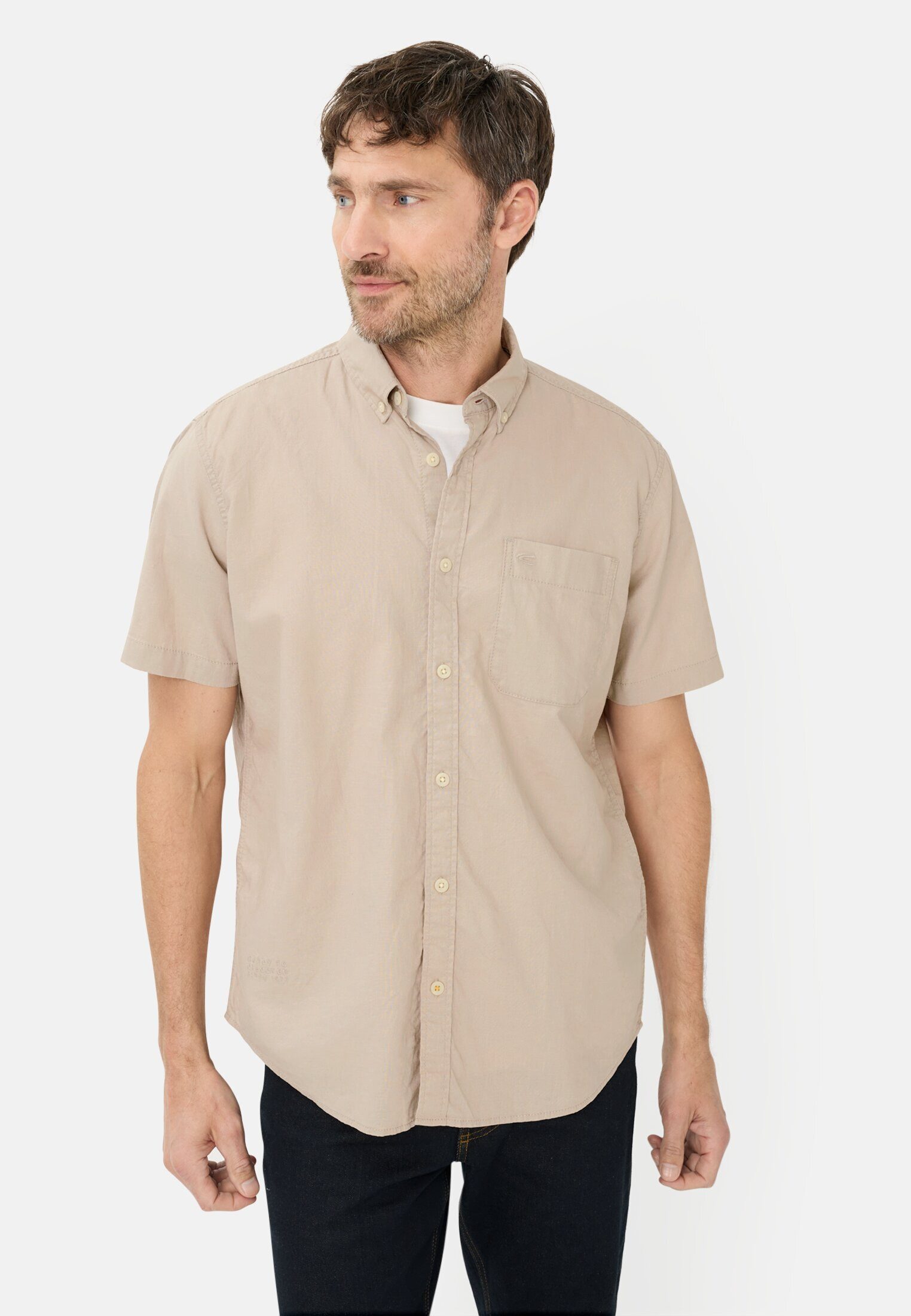 camel active Kurzarmhemd aus Leinenmix Kurzarm Button-Down