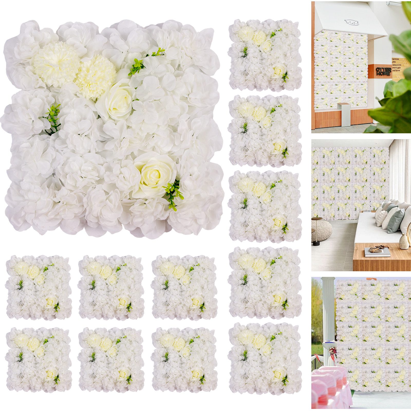 Kunstblumenstrauß 12er-Pack Real Touch-Seidenblumen für Wand- und Tischdekoration, GarveeMore, 38x38cm/pc 3D-Seidenhortensien …