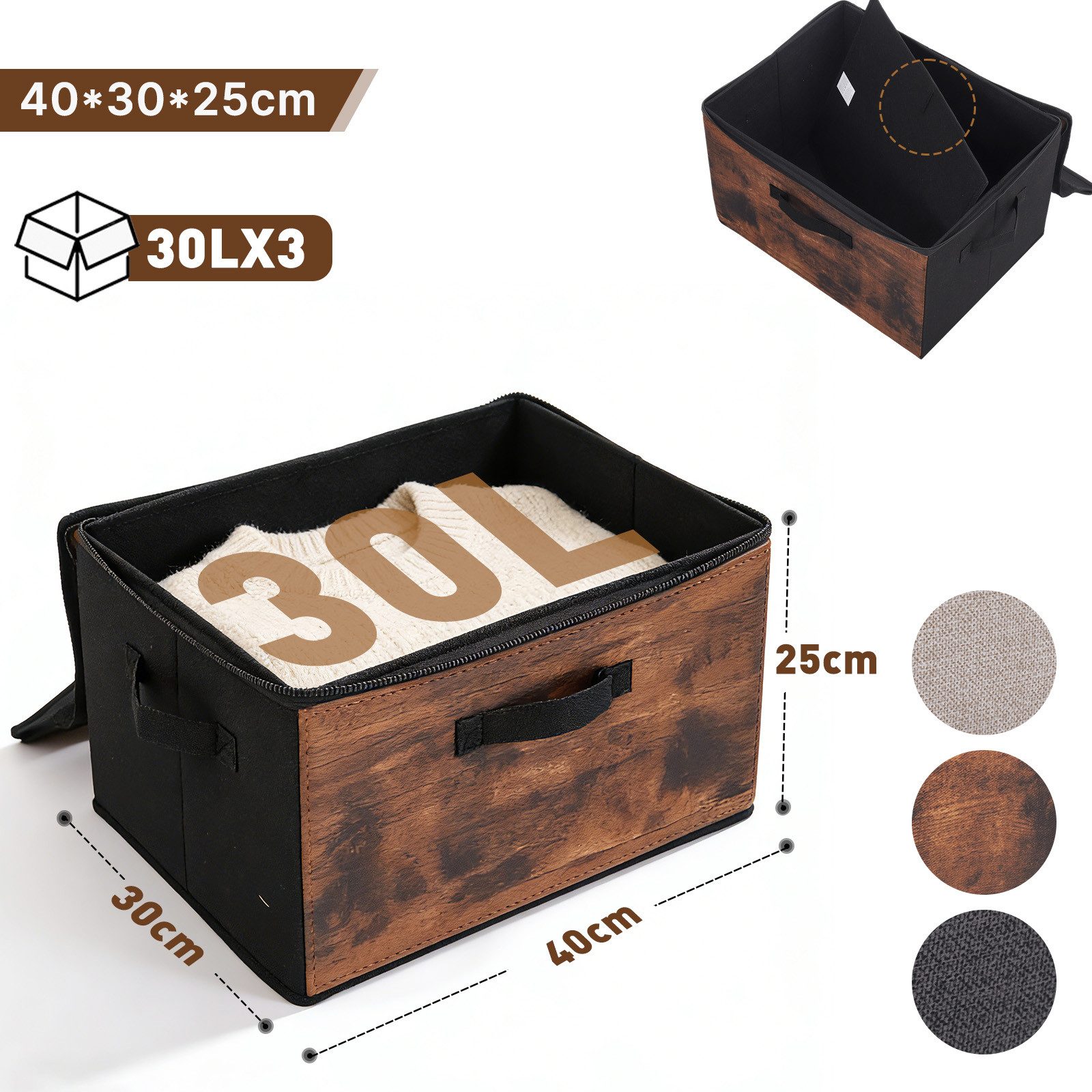 Sekey Aufbewahrungsbox Aufbewahrungsbox mit Deckel aus Vliesstoff Faltbare Stoffboxen, Faltbox Organizer für Kleidung Aufbewahrungsboxen für Schrank Regal