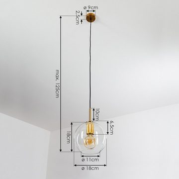 hofstein Hängeleuchte »Radda« Retro Pendellampe aus Metall in Gold und klaren Glasschirm, ohne Leuchtmittel, runde e Deckenlampe, 1xE27, Höhe 126cm (verstellbar)