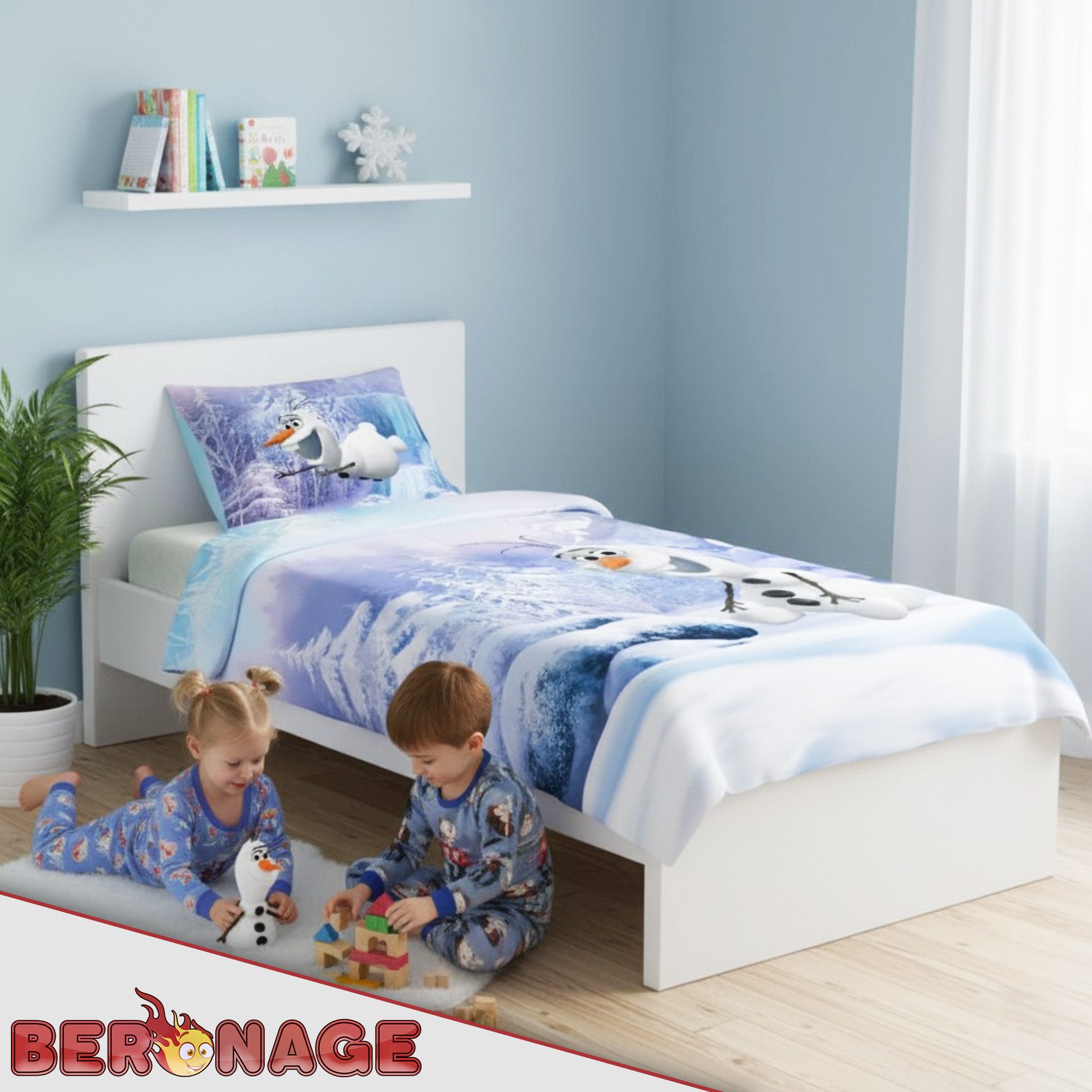 BERONAGE Kinderbettwäsche Frozen Die Eiskönigin Olaf Der Schneemann Bettwäsche Biber / Flanell, 100% Baumwolle, 2 teilig, 135x200 + 80x80 cm – Bild 5 von 5