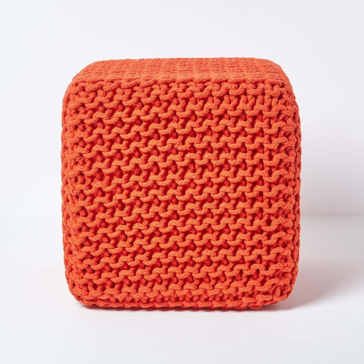 Homescapes Pouf Gestrickter Sitzwürfel 100% Baumwolle, orange