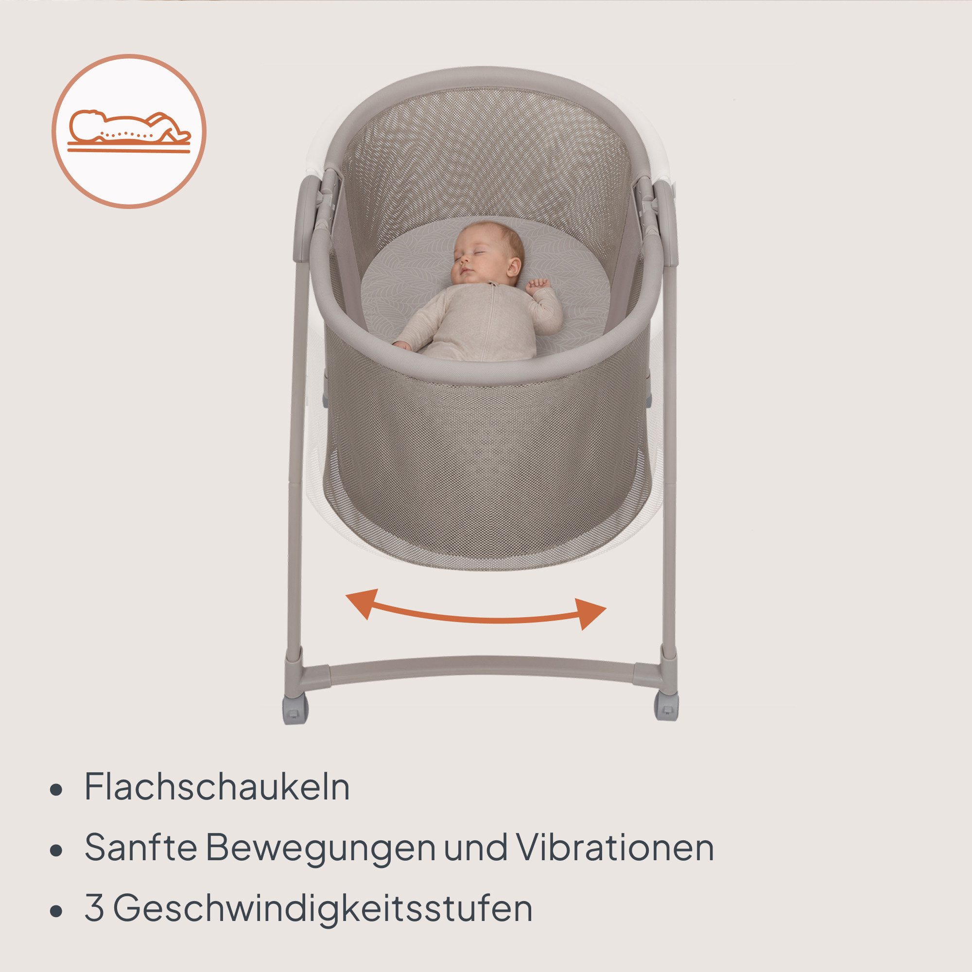lionelo Baby-Reisebett GAYA, Wiegefunktion/3 Stufen/12 Melodien/Timer/Moskitonetz – Bild 4 von 5