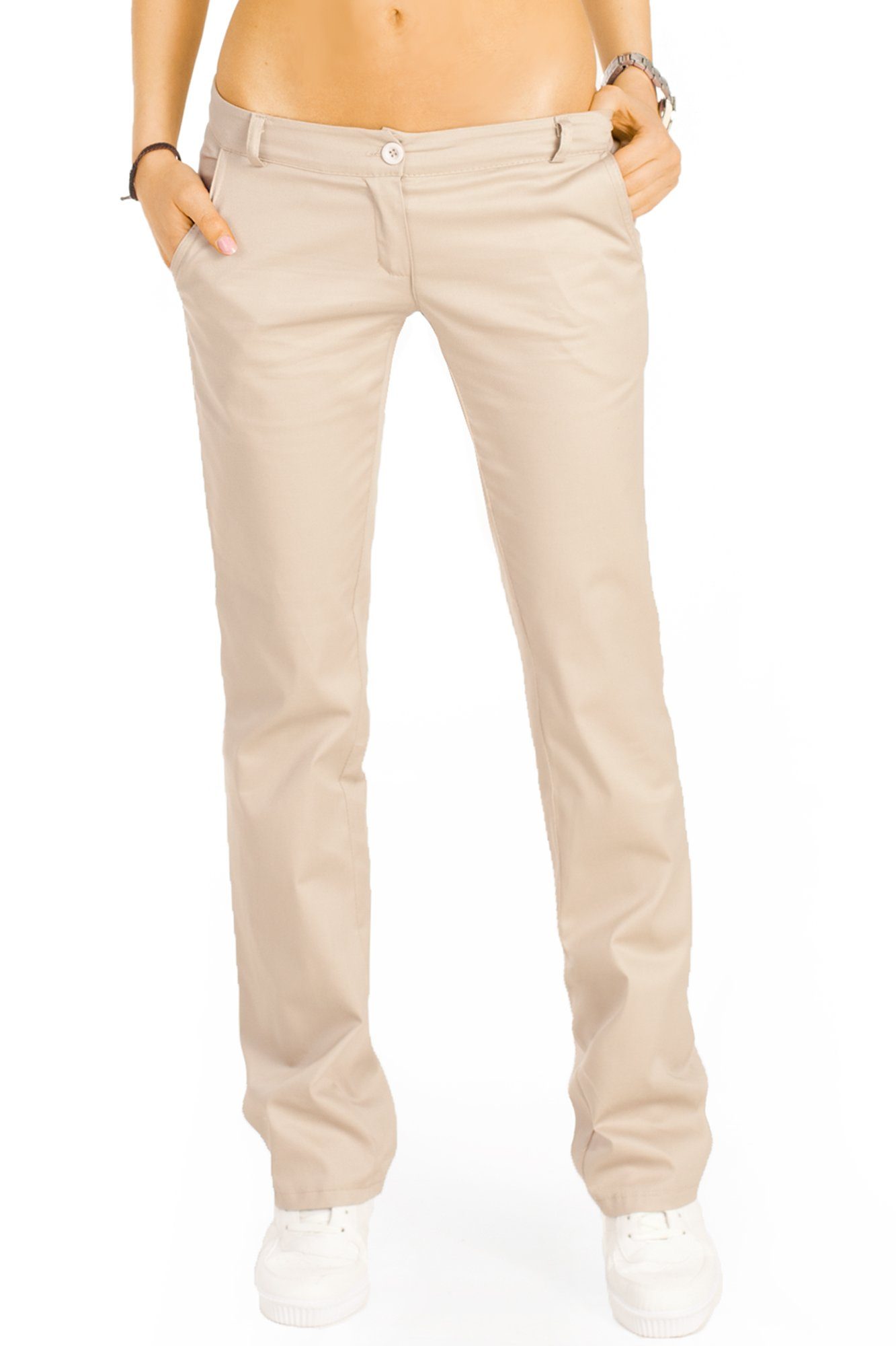 styled vielen Damenhosen, low in Hüfthose Bootcuthose ausgestellte j20k Farben waist beige be