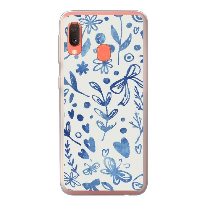MuchoWow Handyhülle Ein florales Muster in blauen Farben Handyhülle Samsung Galaxy A20e Smartphone-Bumper Print Handy