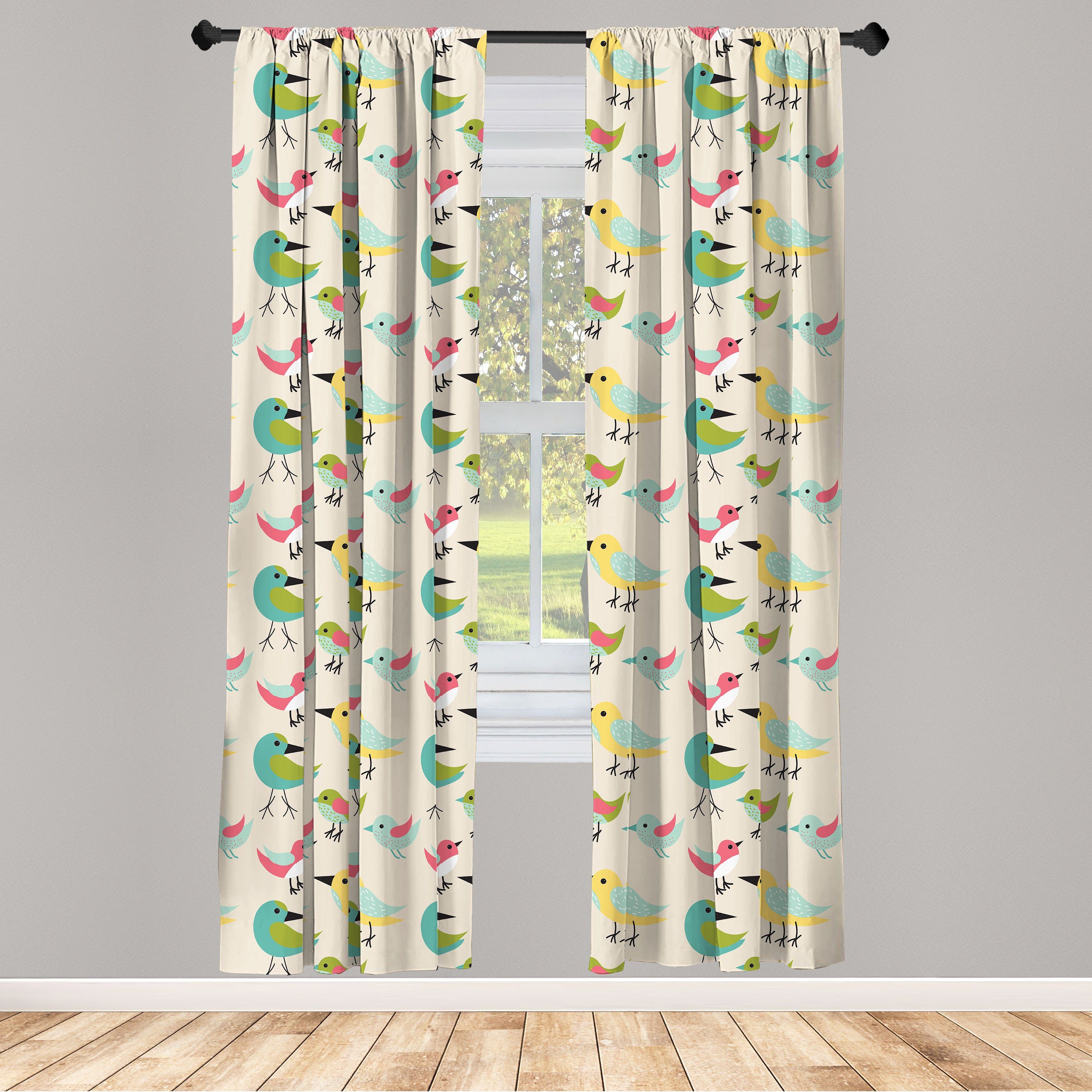 Gardine Vorhang für Kinder Microfaser, Kleine Abakuhaus, Avian Dekor, Kunst Wohnzimmer Schlafzimmer Vogel-Druck