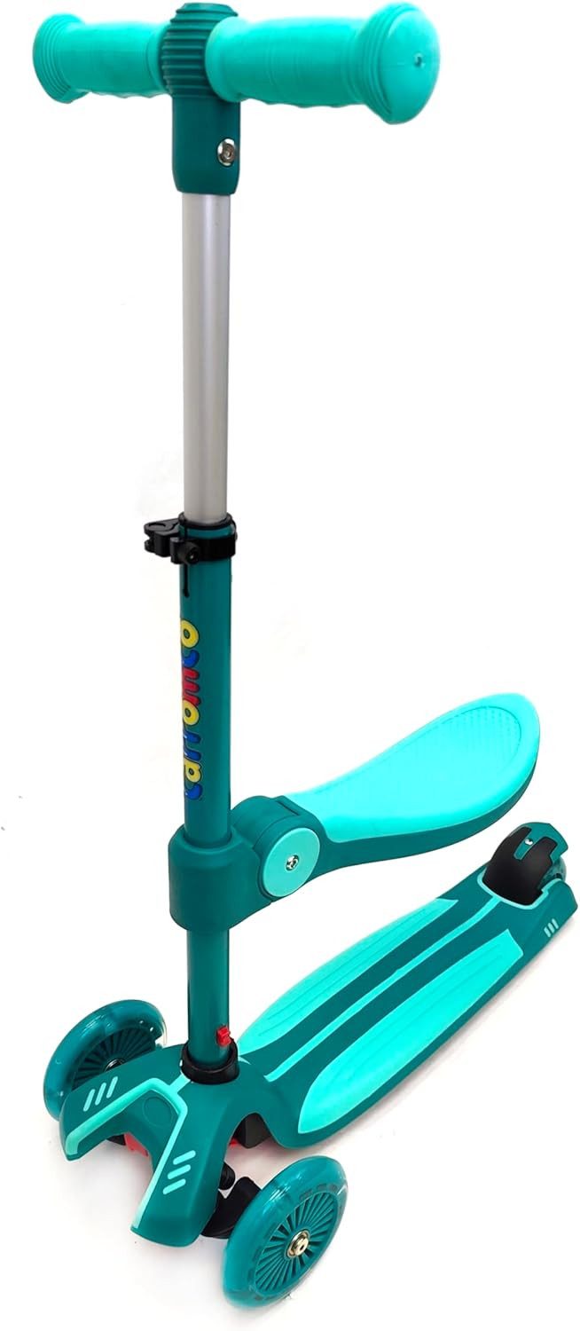 Carromco Tretroller 2in1 Kinderroller mit Sitz, 3-Rad Kinderscooter ab 3 Jahren, Scooter, (1 tlg), Höhenverstellbar, LED-Leuchtrollen, ABEC-5 Lager, mit Kompass