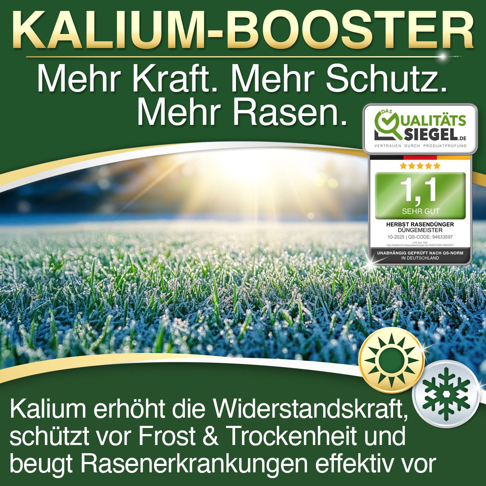 DÜNGEMEISTER Rasendünger Herbstdünger Herbst Kalium SchutzPlus 10/20/30kg 500-1500qm, 10 kg, Langzeitwirkung & Kalium SchutzPlus, stärkt die Widerstandskraft ge – Bild 3 von 5