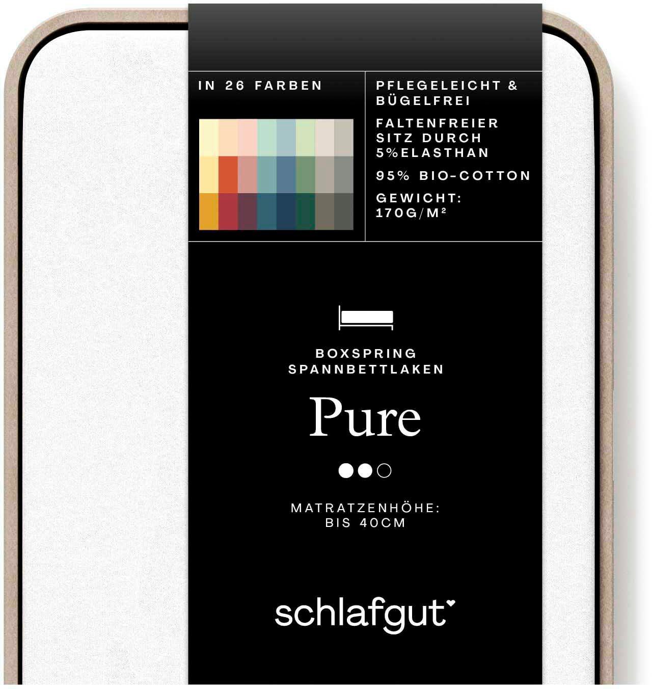 Spannbettlaken PURE BOXSPRING in Gr. 90x200, 140x200 oder 180x200, für Boxspringbett, Schlafgut, Jersey-Elasthan, Gummizug: rundum, (1 Stück), aus Bio-Baumwolle, für Matratzen bis 40 cm Höhe, Bettlaken