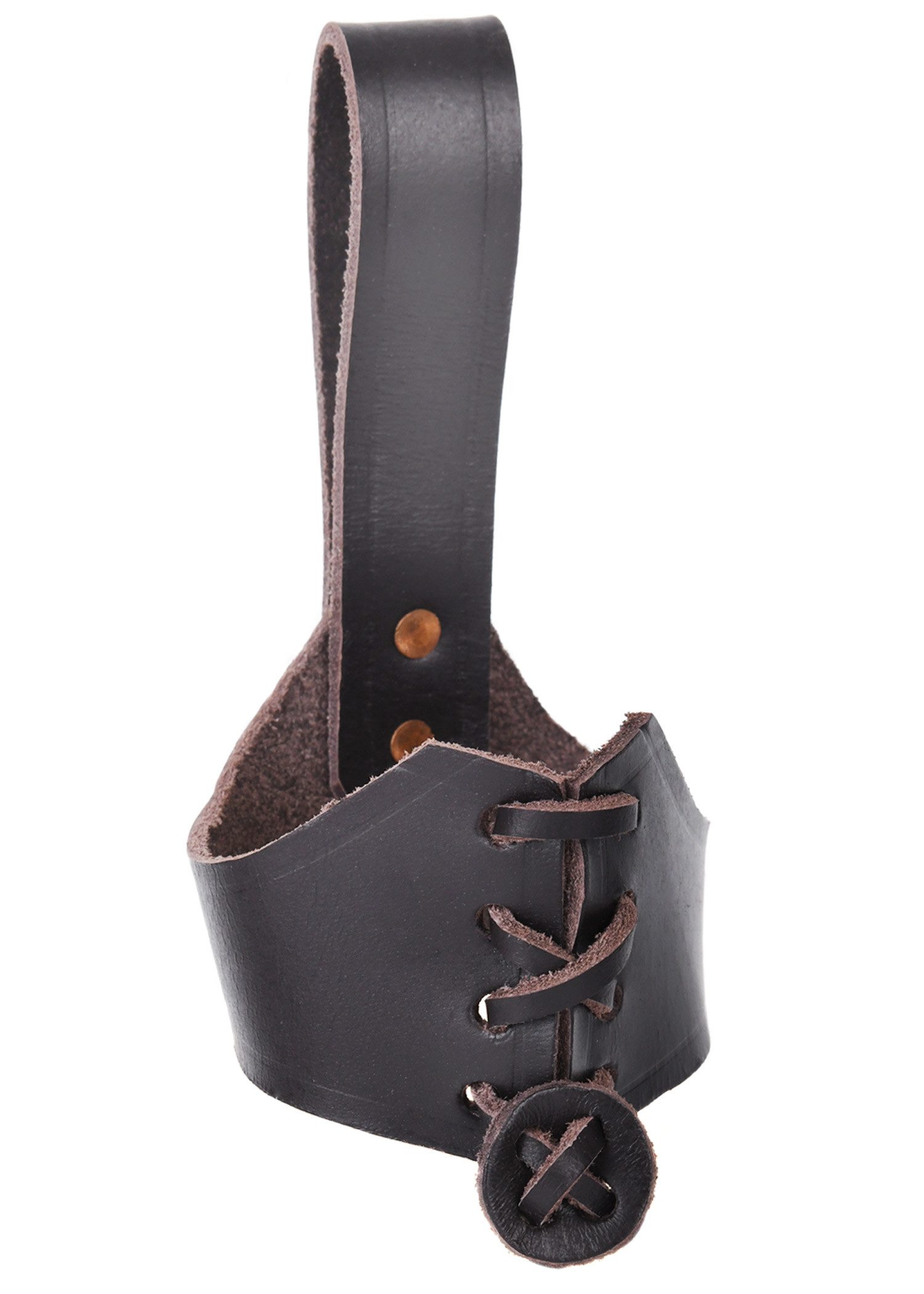 Battle Merchant Ritter-Kostüm Gürtelhalter aus Leder für Trinkhörner ab 0,4 Liter, braun