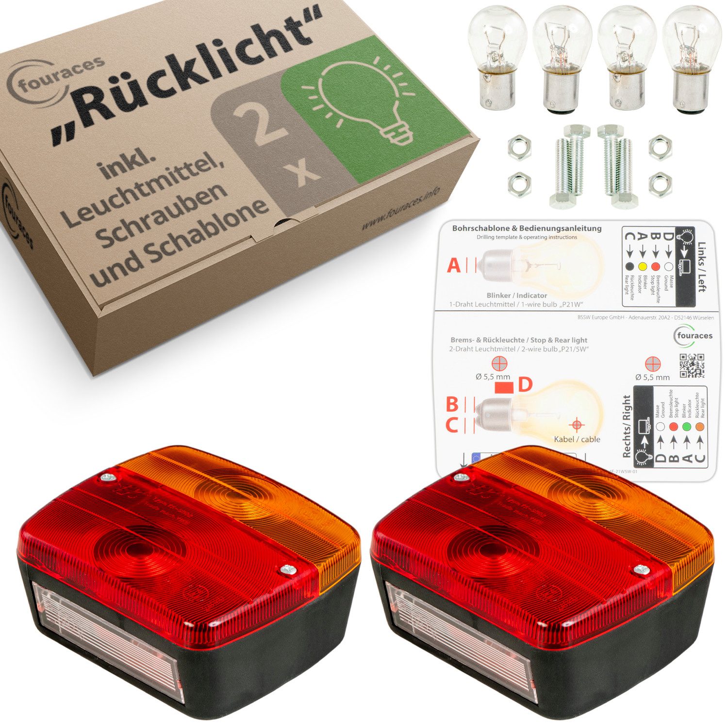 Anhänger-Rückleuchte KFZ Rücklicht 21W / 5W, 2er Set