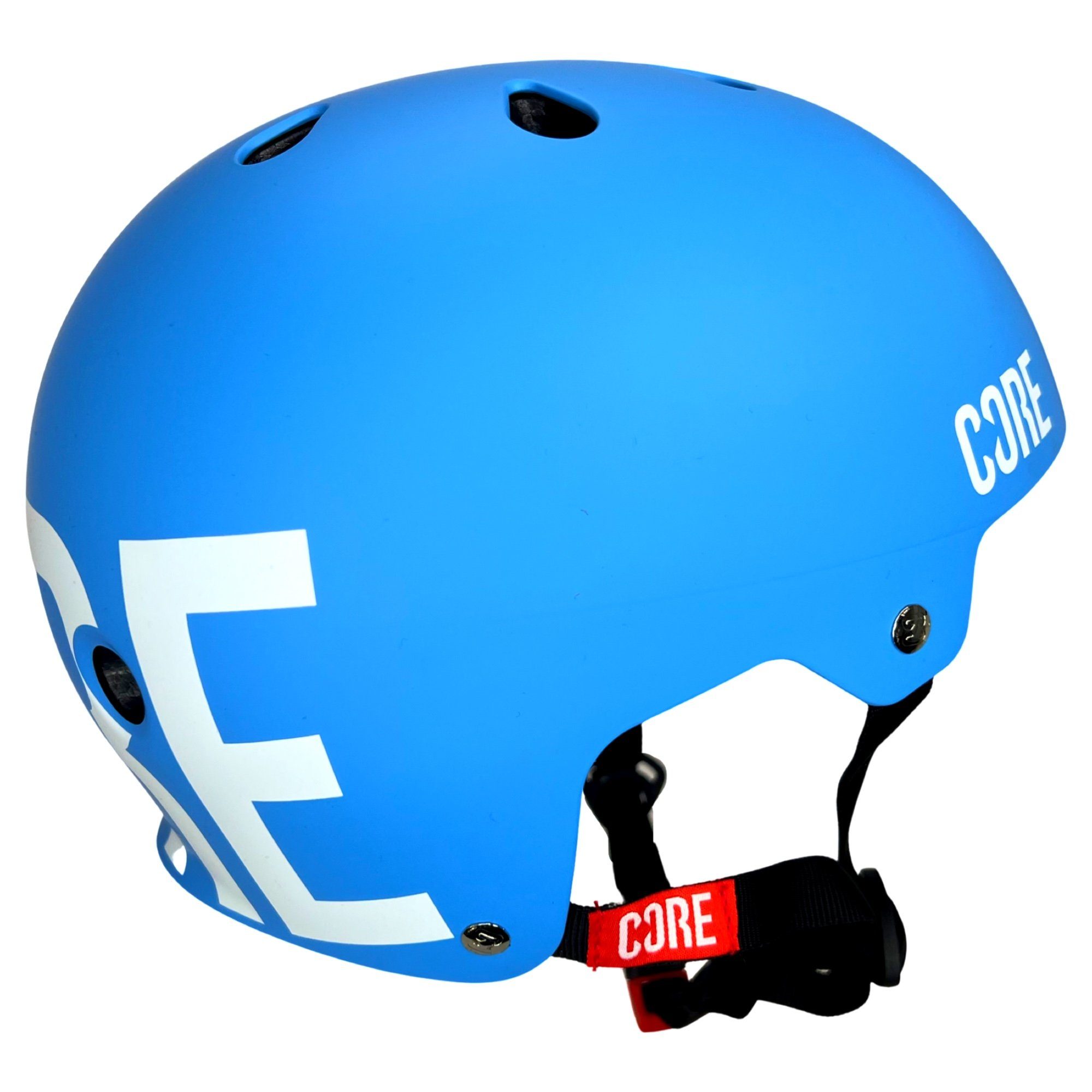 Core Action Sports Skate Stunt-Scooter Weiß Helm Dirt Core Blau/Logo Street Protektoren-Set