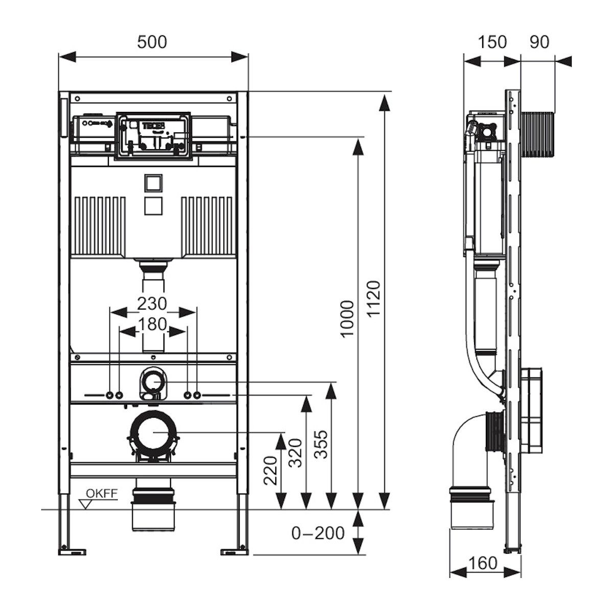 TECE Vorwandelement WC TECEprofil WC-Modul mit Uni-Spülkasten, Bauhöhe 1120 mm, 9300300