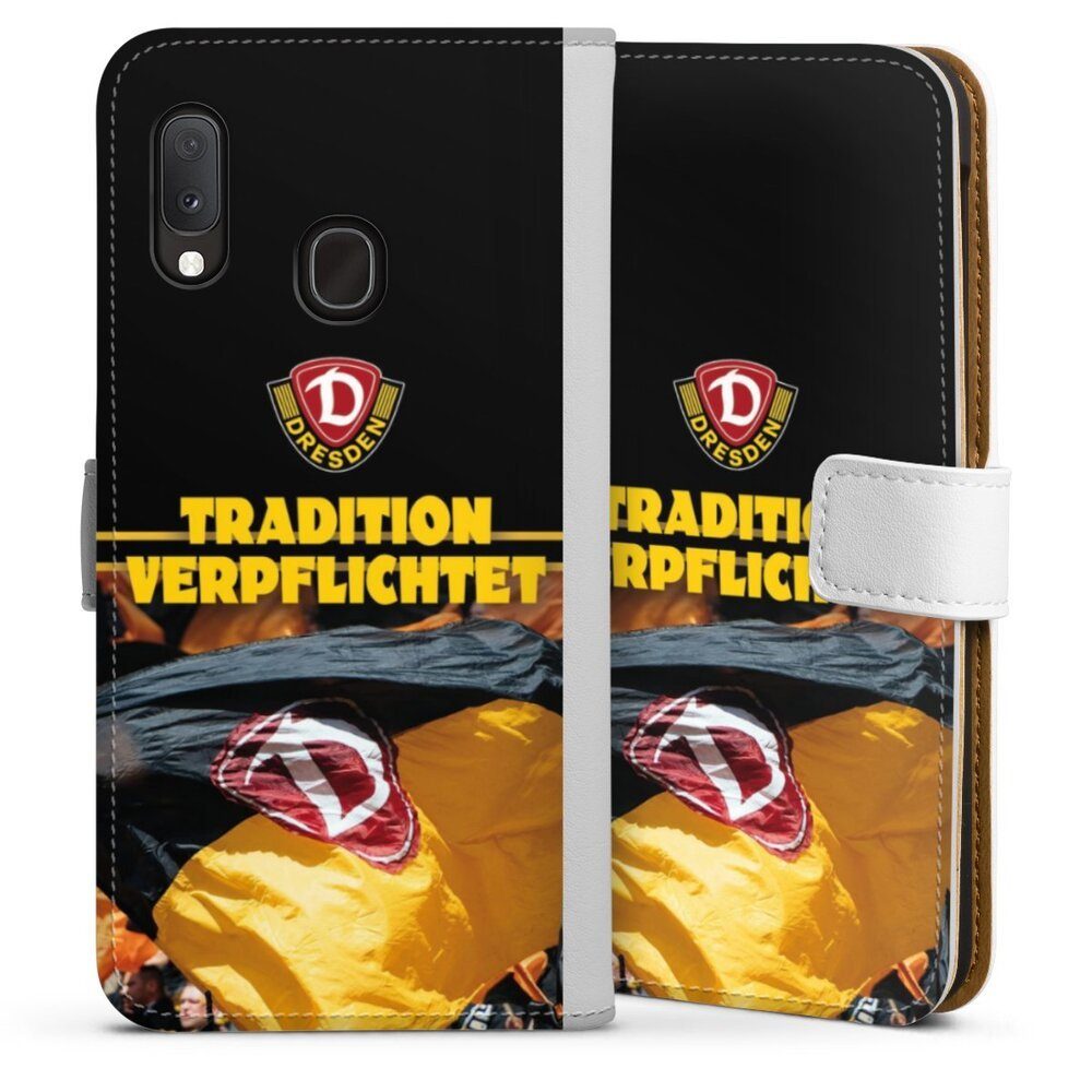 DeinDesign Handyhülle SG Dynamo Dresden Fanartikel SGD Tradition Verpflichtet Dynamo Dresden, Samsung Galaxy A20e Hülle Handy Flip Case Wallet Cover