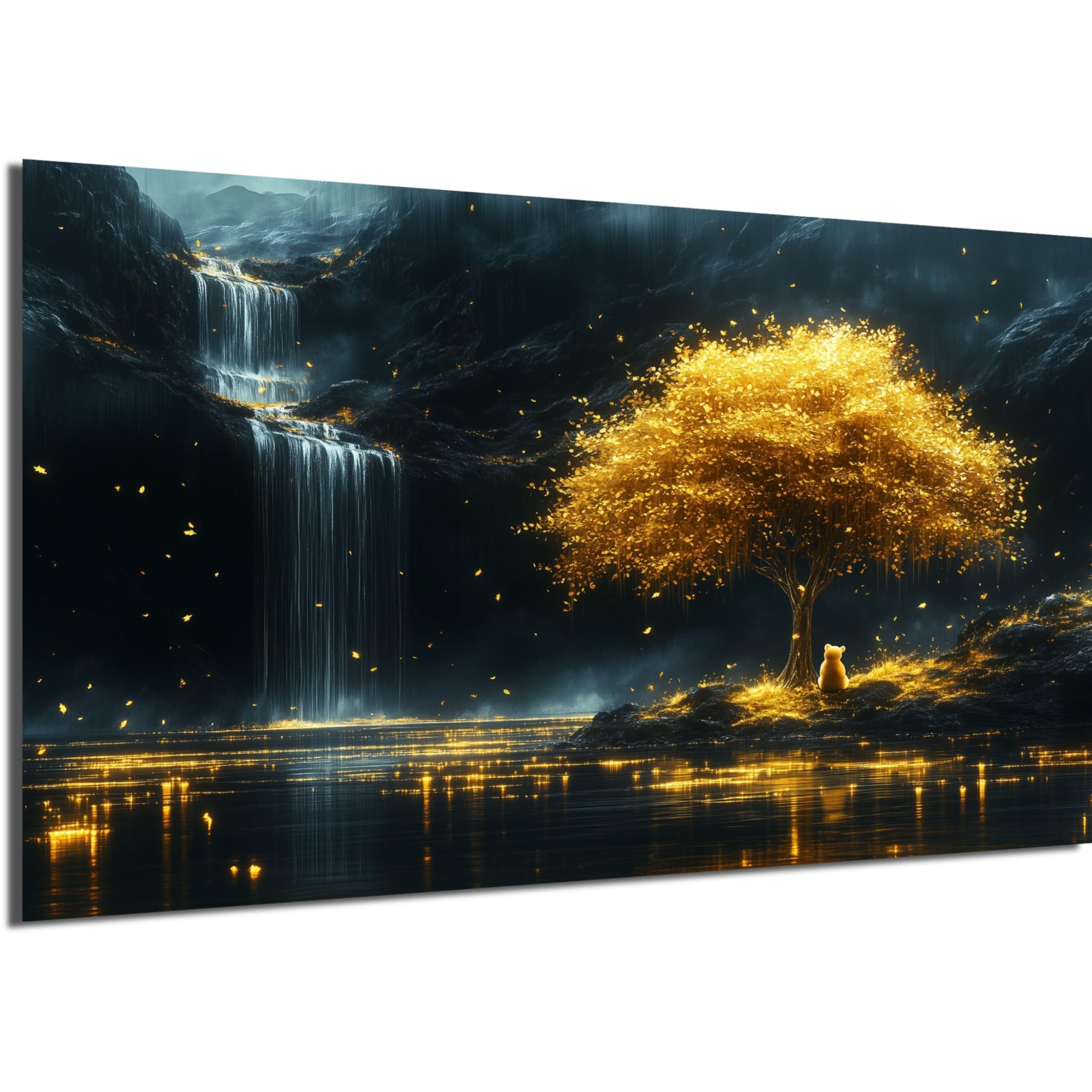 DARO Design Wandbild Lebensbaum Abstrakt Gold Wandbilder Wand Deko Bilder Leinwandbild, (Goldener Wasserfall - Bild groß Wohnzimmer Schlafzimmer Büro Flur Esszimmer Einteilig Querformat Fotodruck Lebensbaum-Kunst), 60x40 cm