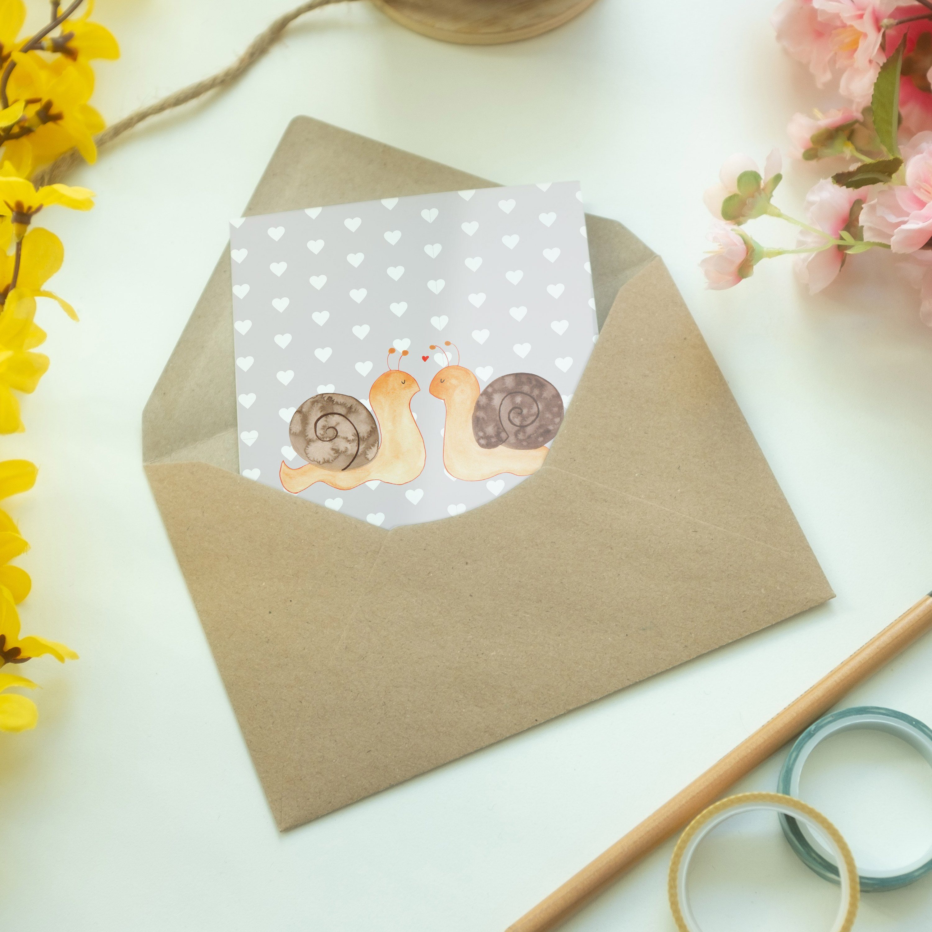 Mr. Mrs. Geschenk, Liebe verliebt, - Schnecken Pastell - & Grußkarte Panda Grau glücklich, Heira
