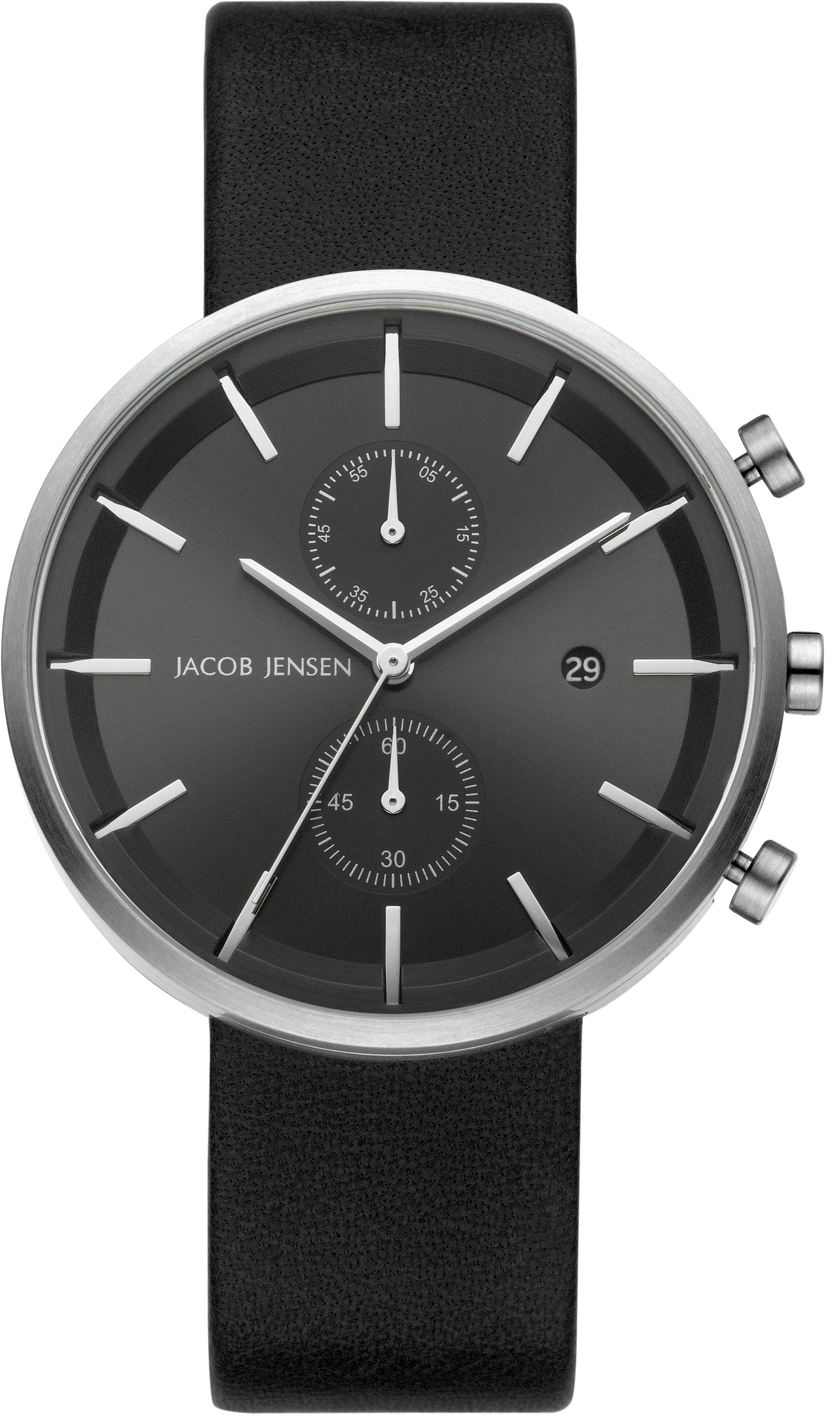 Jacob Jensen Chronograph Designuhr Edelstahl Kautschukband LINEAR ⌀42mm Chronopgraph, Lanzenzeiger