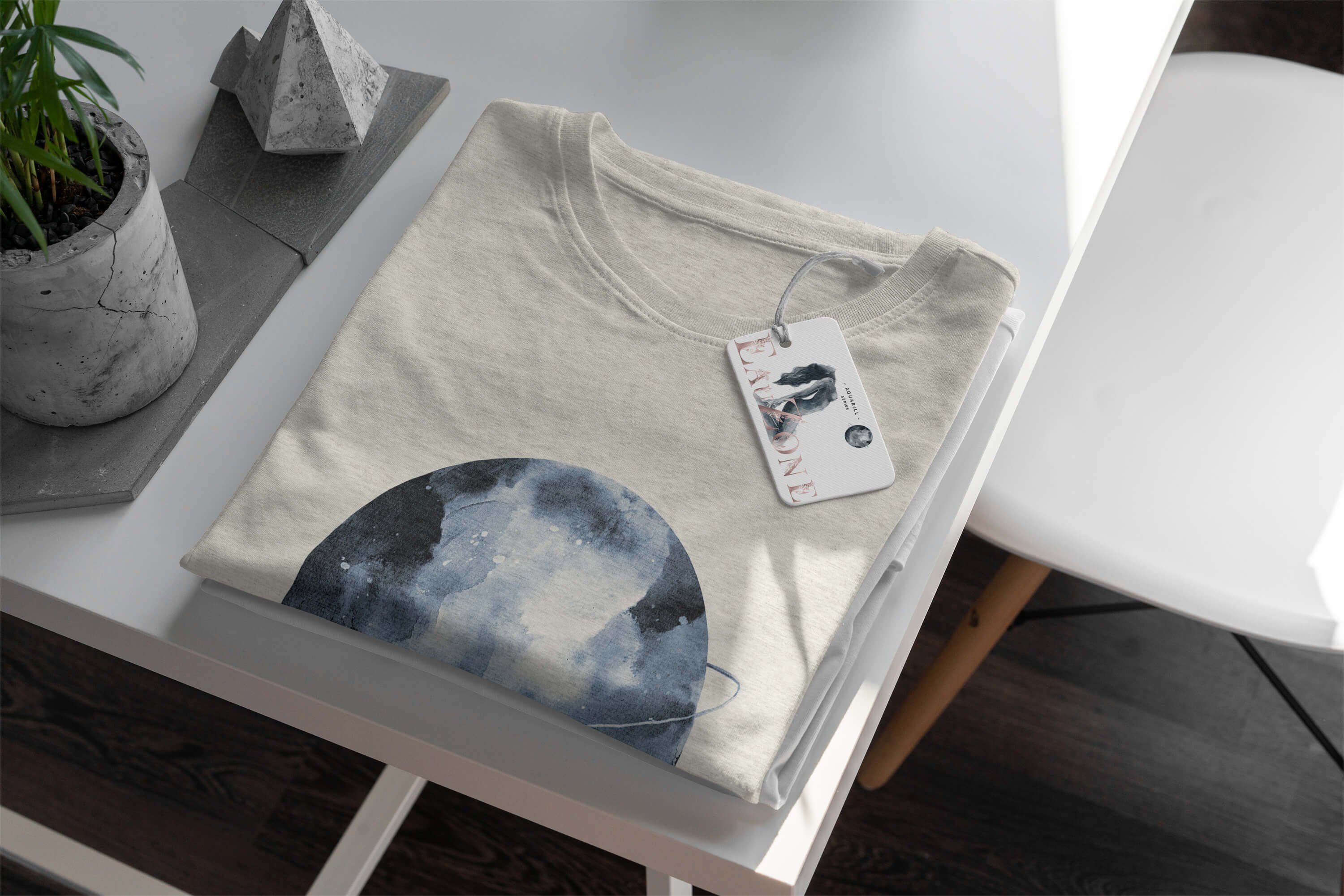 Bio-Baumwolle Art Sinus Vollmond ern Herren 100% T-Shirt T-Shirt aus Shirt Aquarell Motiv gekämmte Ökomode Nachhaltig (1-tlg)