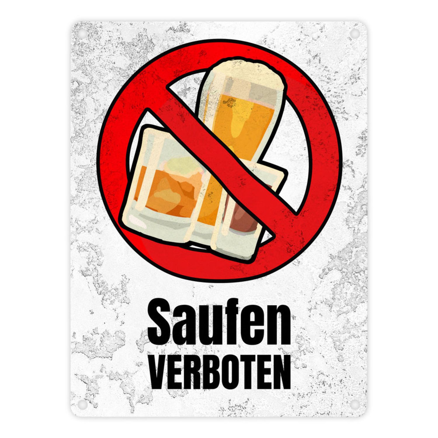 Metallschild Saufen verboten Verbotsschild im Comic-Stil mit Steinoptik