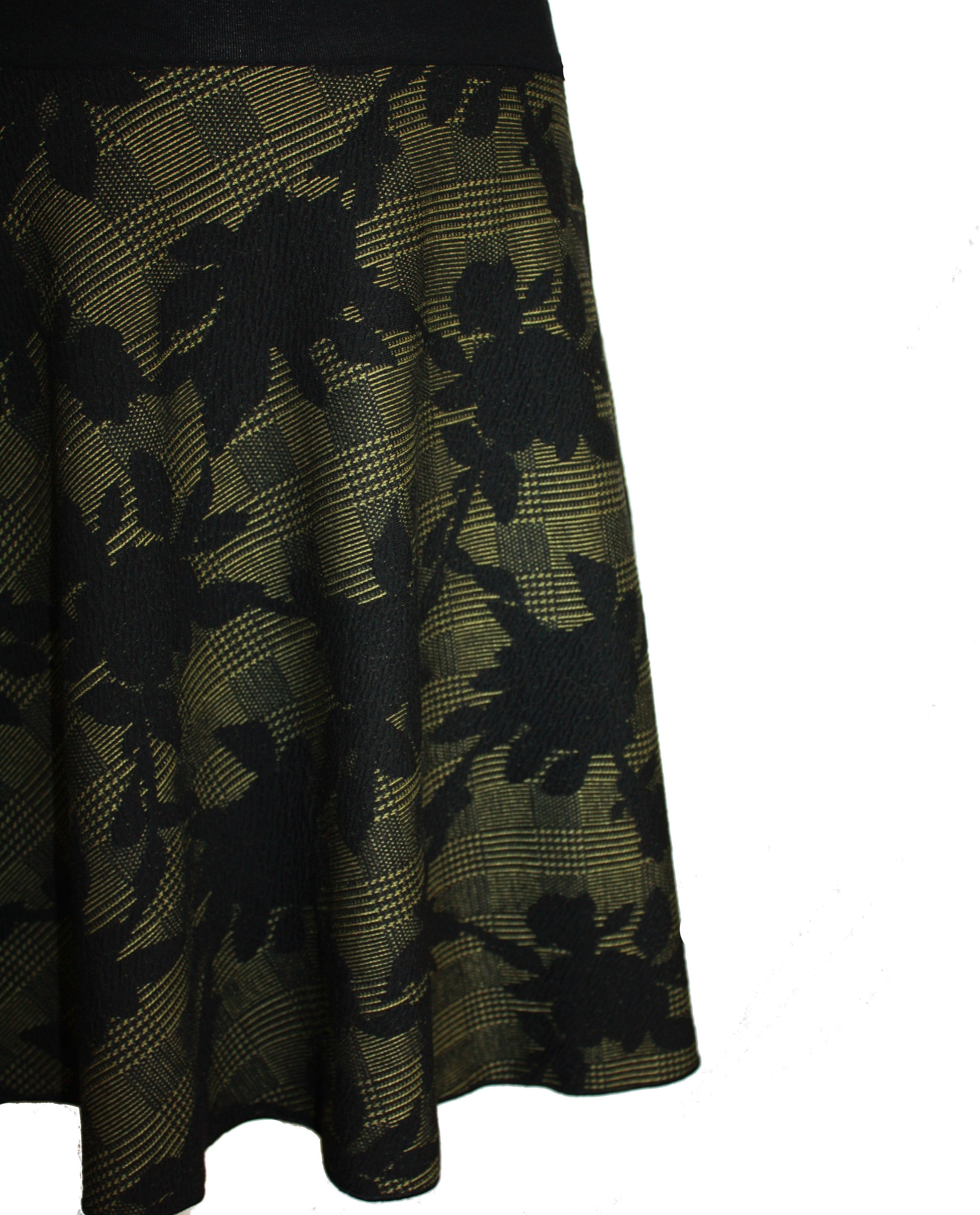 dunkle design A-Linien-Rock Schwarz Weiß Grau Grün 57cm Jacquard Strick elastischer Bund