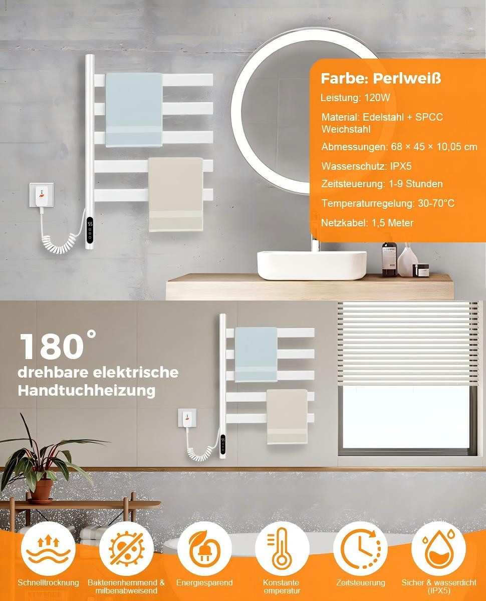 QUBEBU Badheizkörper 120W Handtuchwärmer Thermostatisch 180° Drehung Handtu günstig online kaufen
