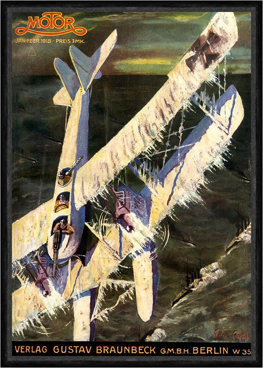 Kunstdruck Titelblatt der Motor von 1918 Plakat Braunbeck Motor Angriff Meer Faks, (1 St)