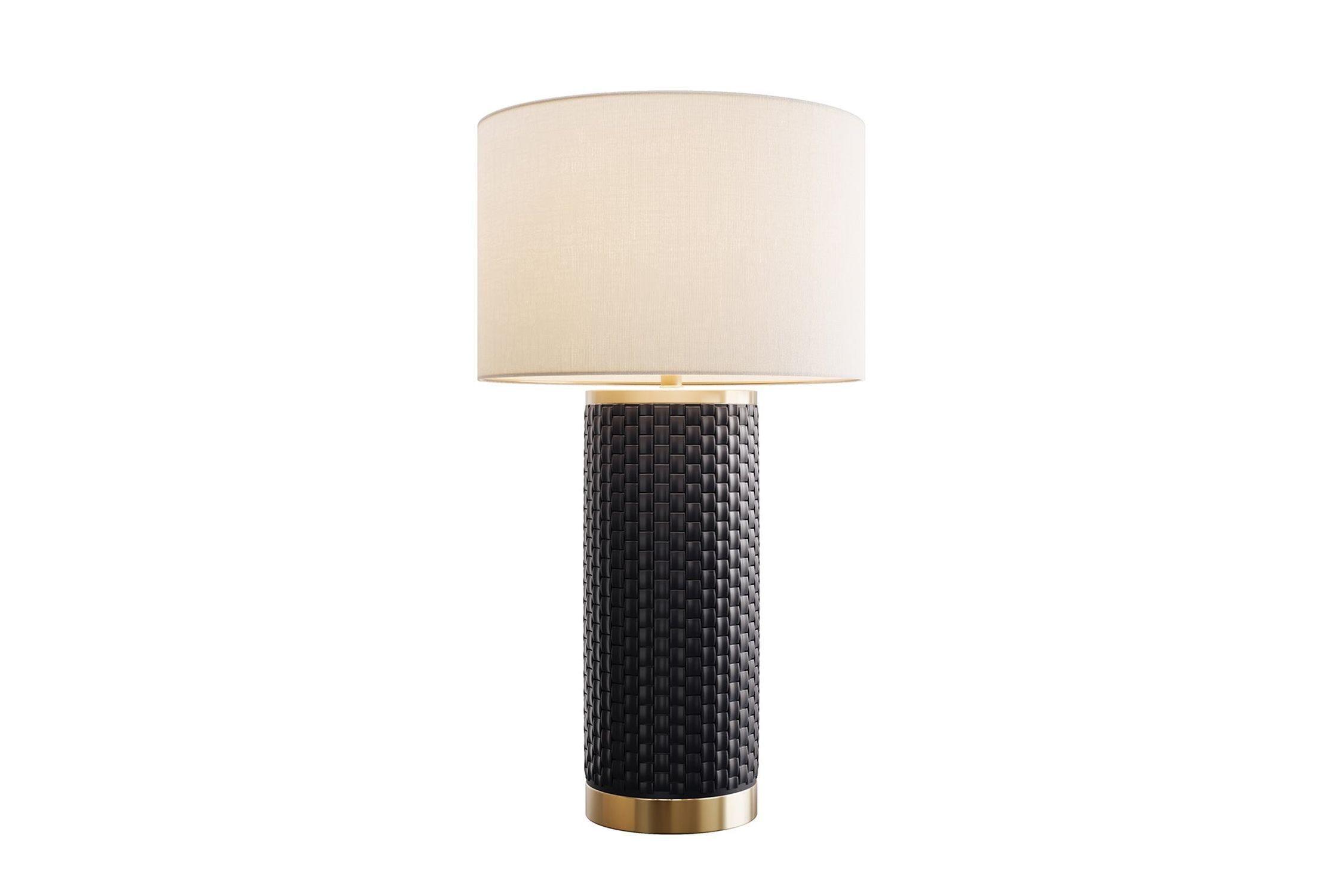 Licht-Erlebnisse Nachttischlampe PABLO, ohne Leuchtmittel, Keramik Stoff 70 cm hoch in Schwarz Weiß Gold E27 Modern