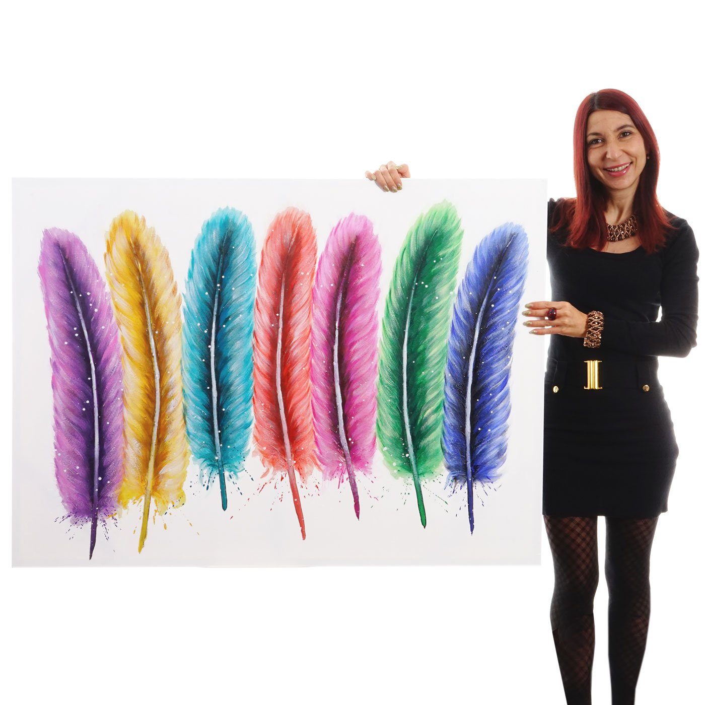 MCW Ölgemälde Wandbild Federn, Federn, Hohe Qualität, Jedes Bild ein Unikat, Ölfarben