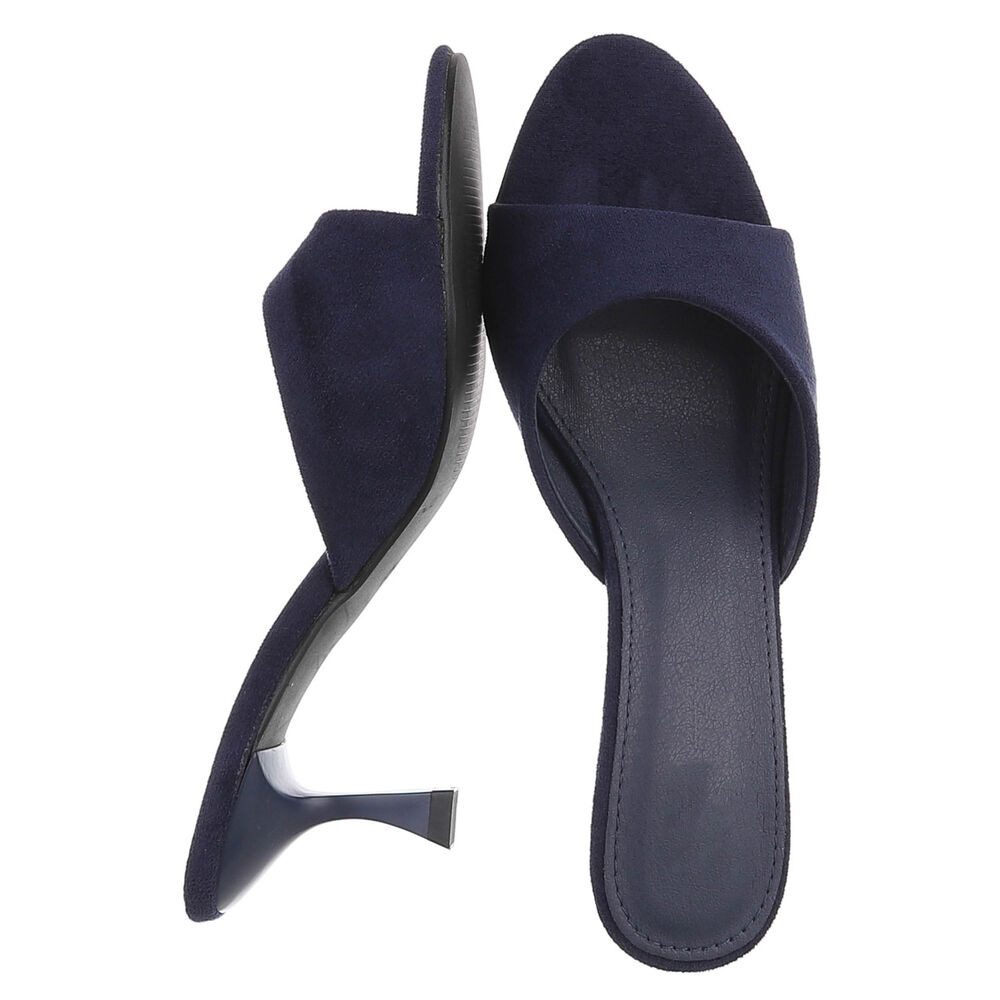 Ital-Design Damen Mules mit Blockabsatz und offener Spitze Pantolette (91742559) Pfennig-/Stilettoabsatz Sandalen & Sandaletten in Dunkelblau