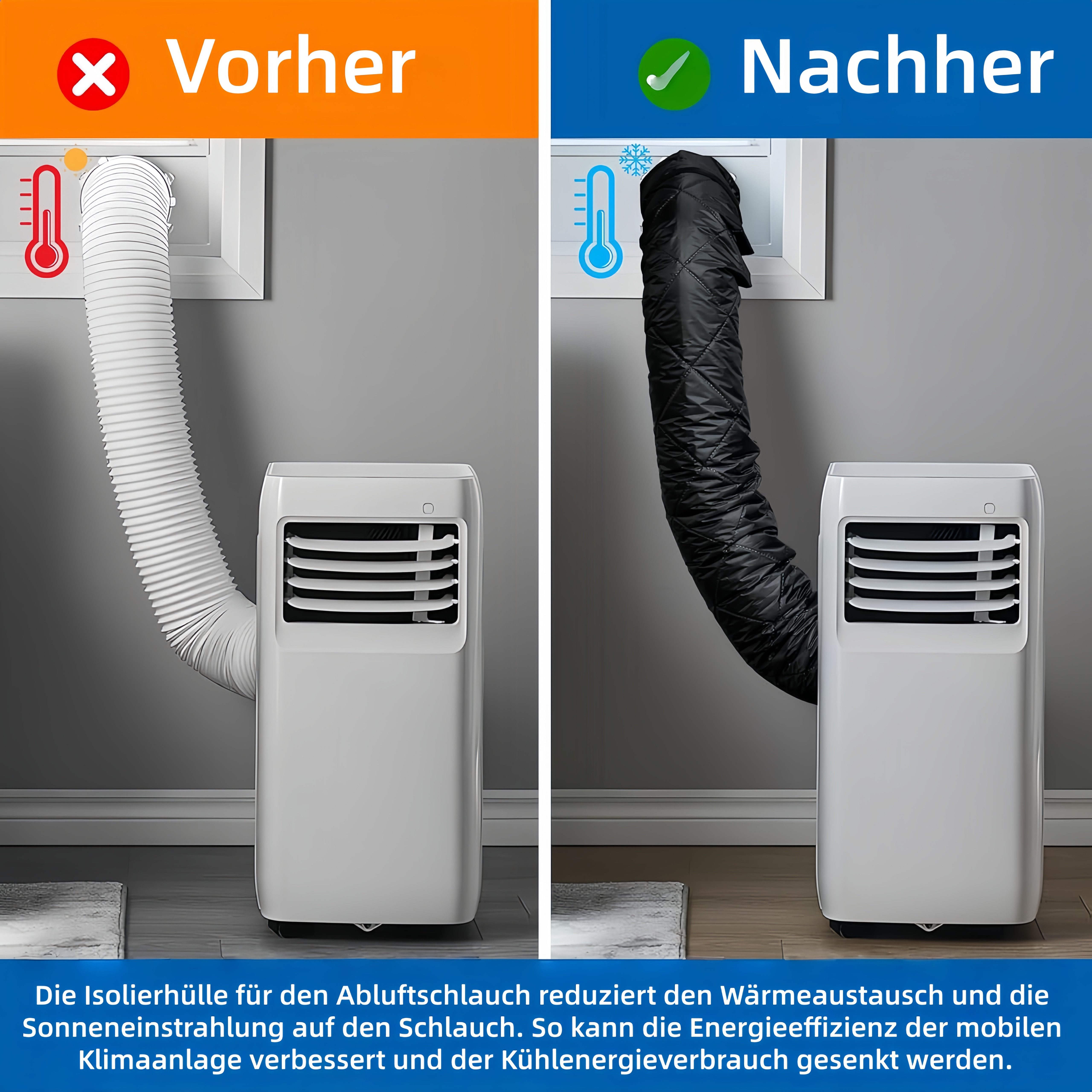 FOUORTUNATE-BEE Dampfsperrklebeband Isolierhülle für mobile Klimaanlagen-Abluftschläuche Schutzhülle für Abluftschlauch mobiler Klimaanlagen – Bild 5 von 5