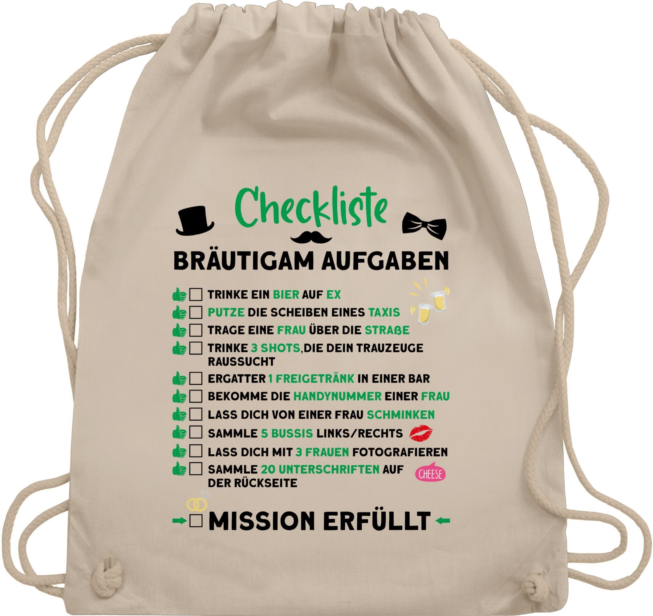 Shirtracer Turnbeutel Checkliste Bräutigam Aufgaben JGA, günstig online kaufen