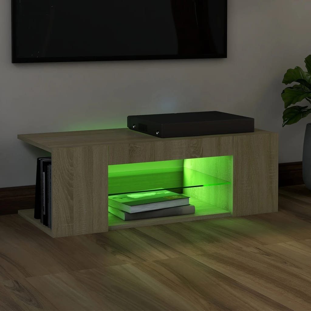 vidaXL Sonoma-Eiche LED-Leuchten TV-Schrank (1-St) Eiche mit 90x39x30cm TV-Schrank Sonoma