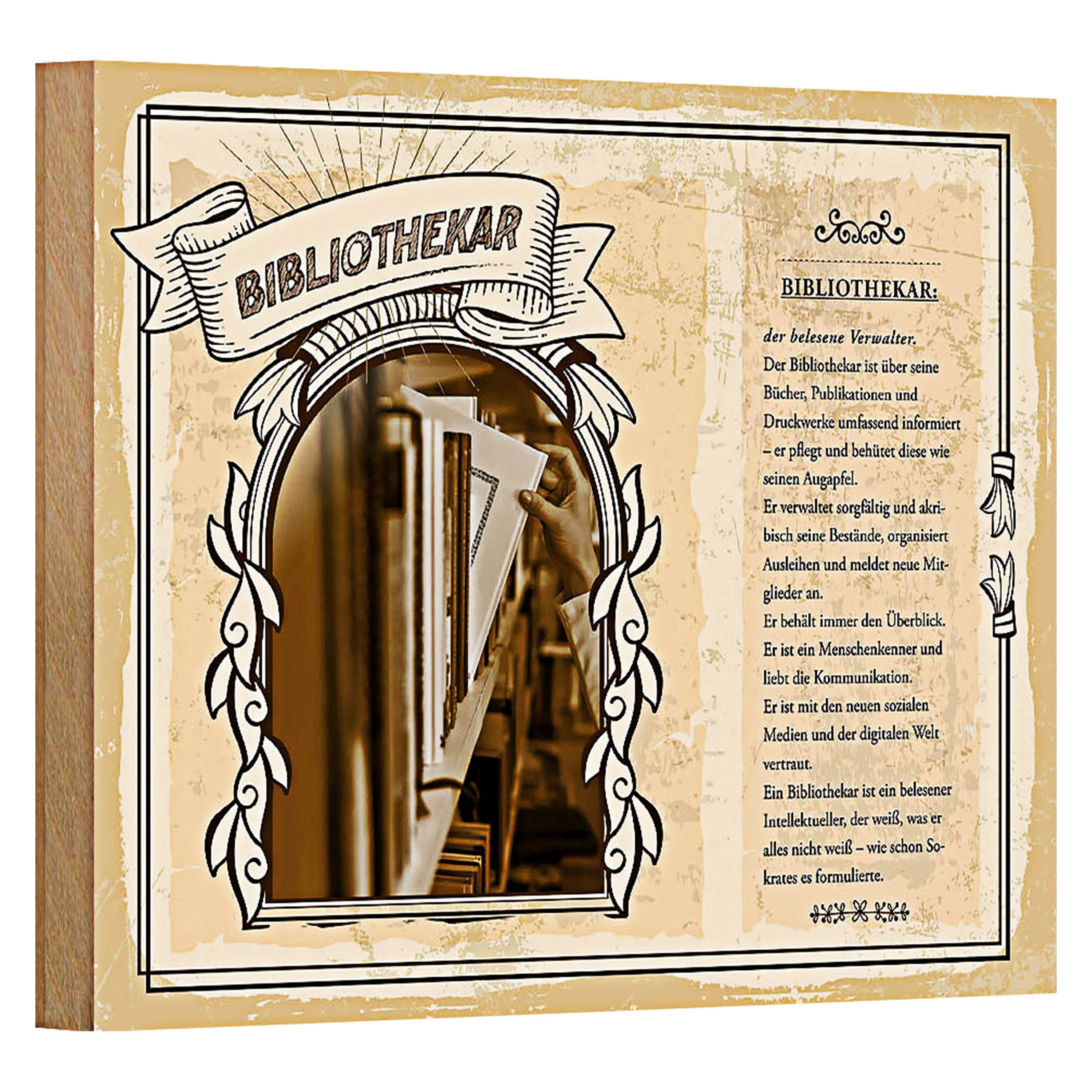 Roomando Holzbild Berufe 18x12cm Bibliothekar Verwalter Bücher