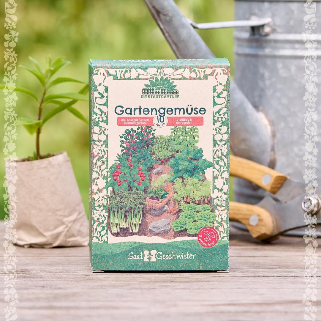 Die Stadtgärtner Gemüsesamen Saatgut-Set Gemüsegarten mit 10 BIO-Sorten, Tolles Garten-Geschenk, Samenfest, Ohne Gentechnik, Laborgeprüfte Keimrate