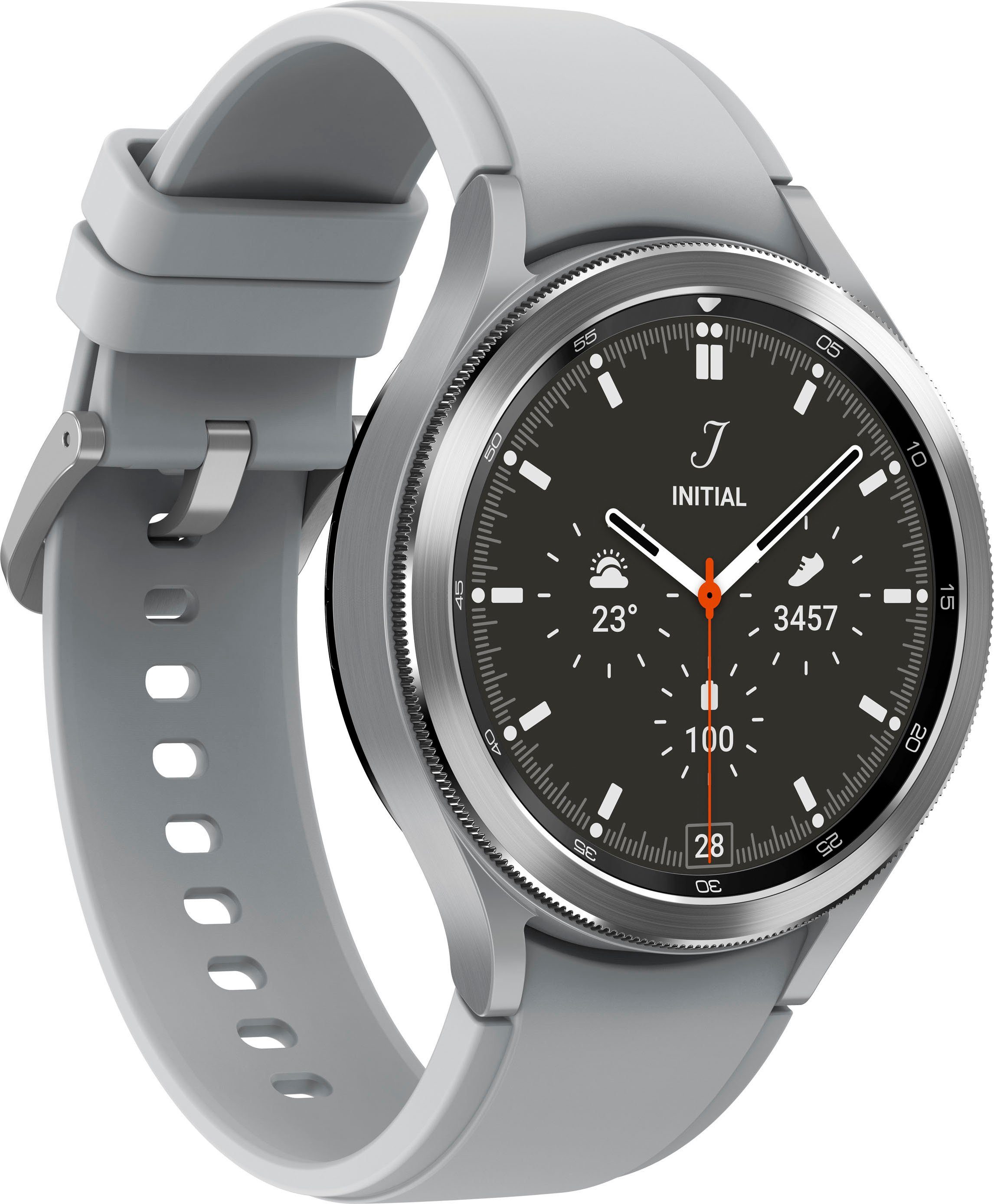 Fitness silberfarben Watch classic (3,46 Zoll, | Tracker, Google), Gesundheitsfunktionen Galaxy Wear LTE Smartwatch 46mm silberfarben 4 by Fitness cm/1,4 Samsung Uhr, OS